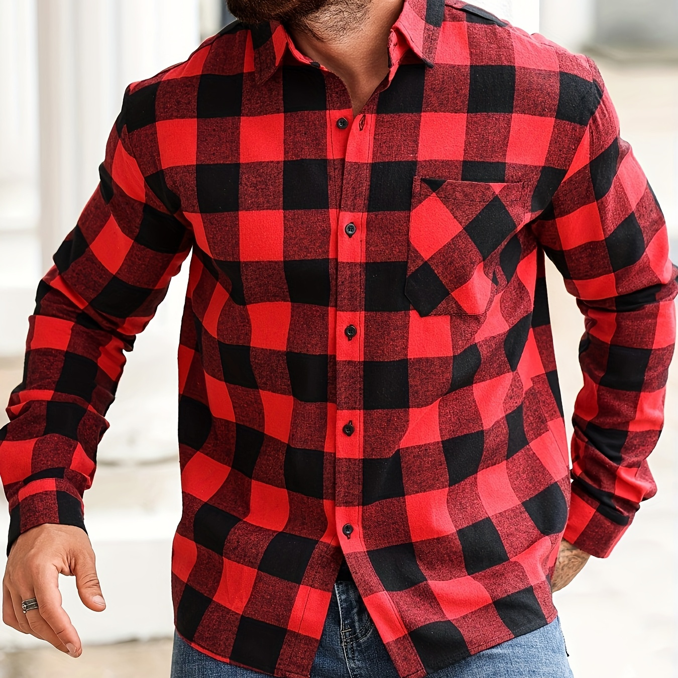 

1pc Men's Long Sleeve Shirt With Pockets, Casual Lapel Collar, Polyester Woven Fabric, Non-stretch, Loose Fit, Button Details, Classic Spring/fall Style