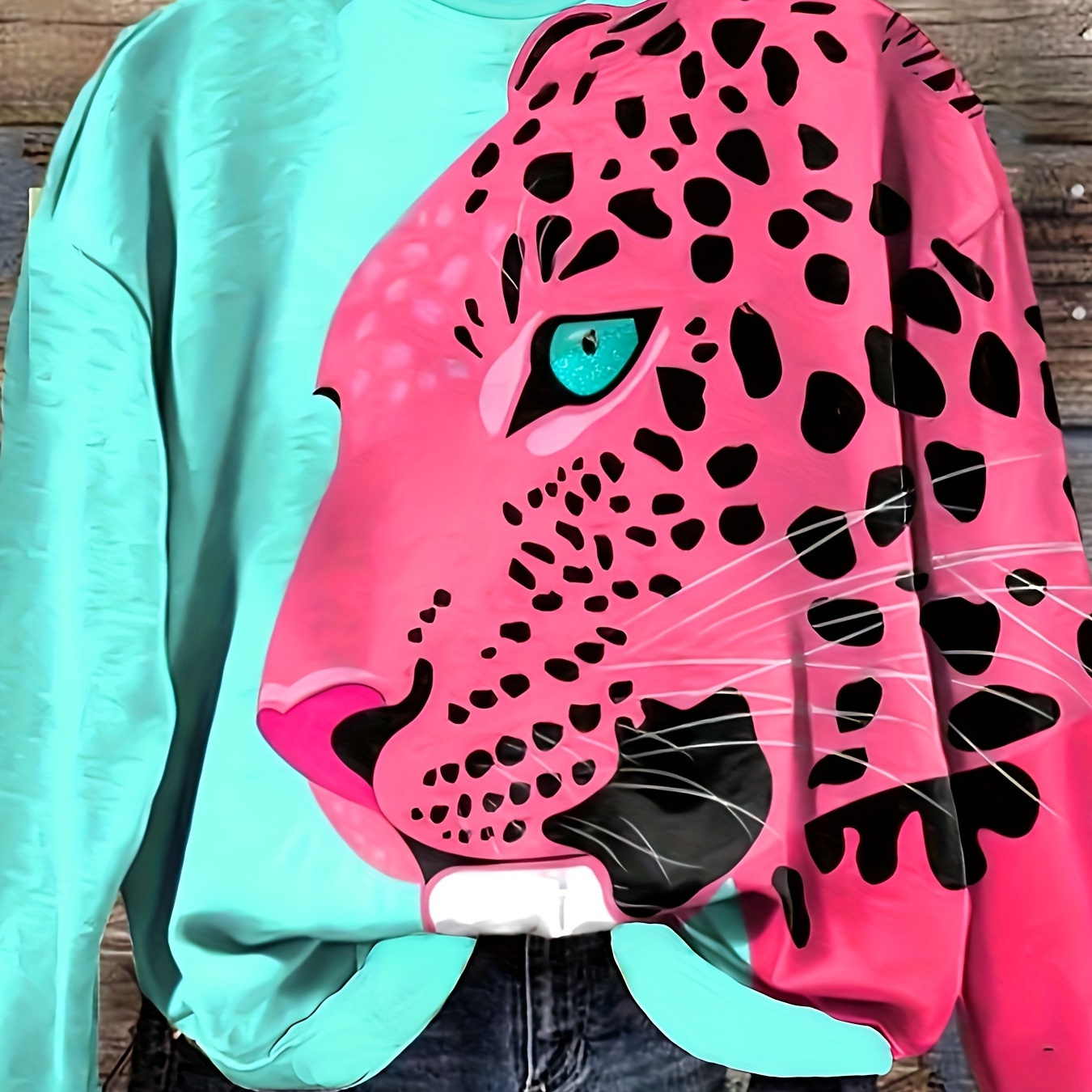 

Cheetah Print Pullover Sweatshirt, Casual Long Sleeve Crew Neck Sweatshirt For Fall & Winter, Women's Clothing