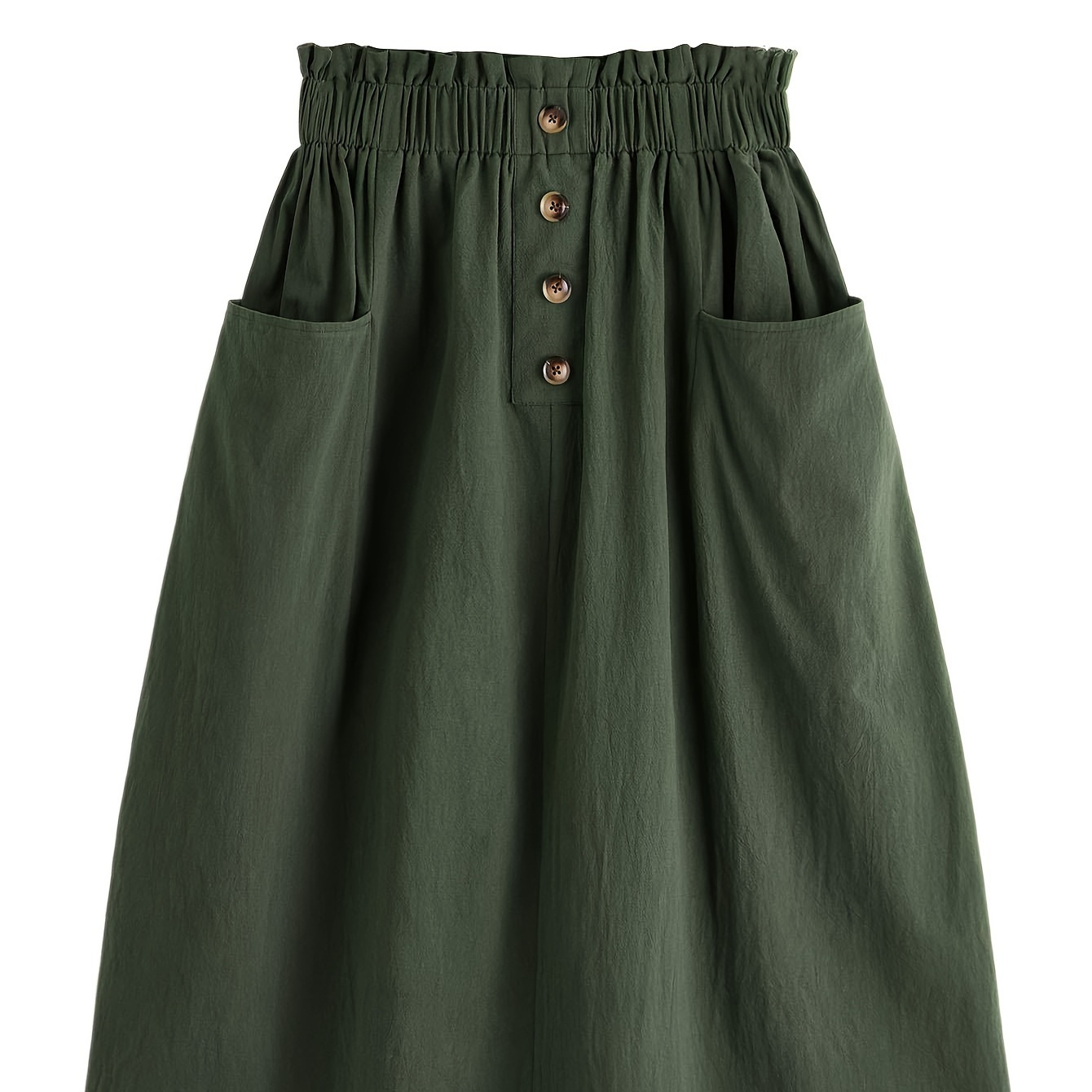 

Solid Color Paper Bag Waist Skirt, Casual Button Midi Skirt With Pocket, Women's Clothing