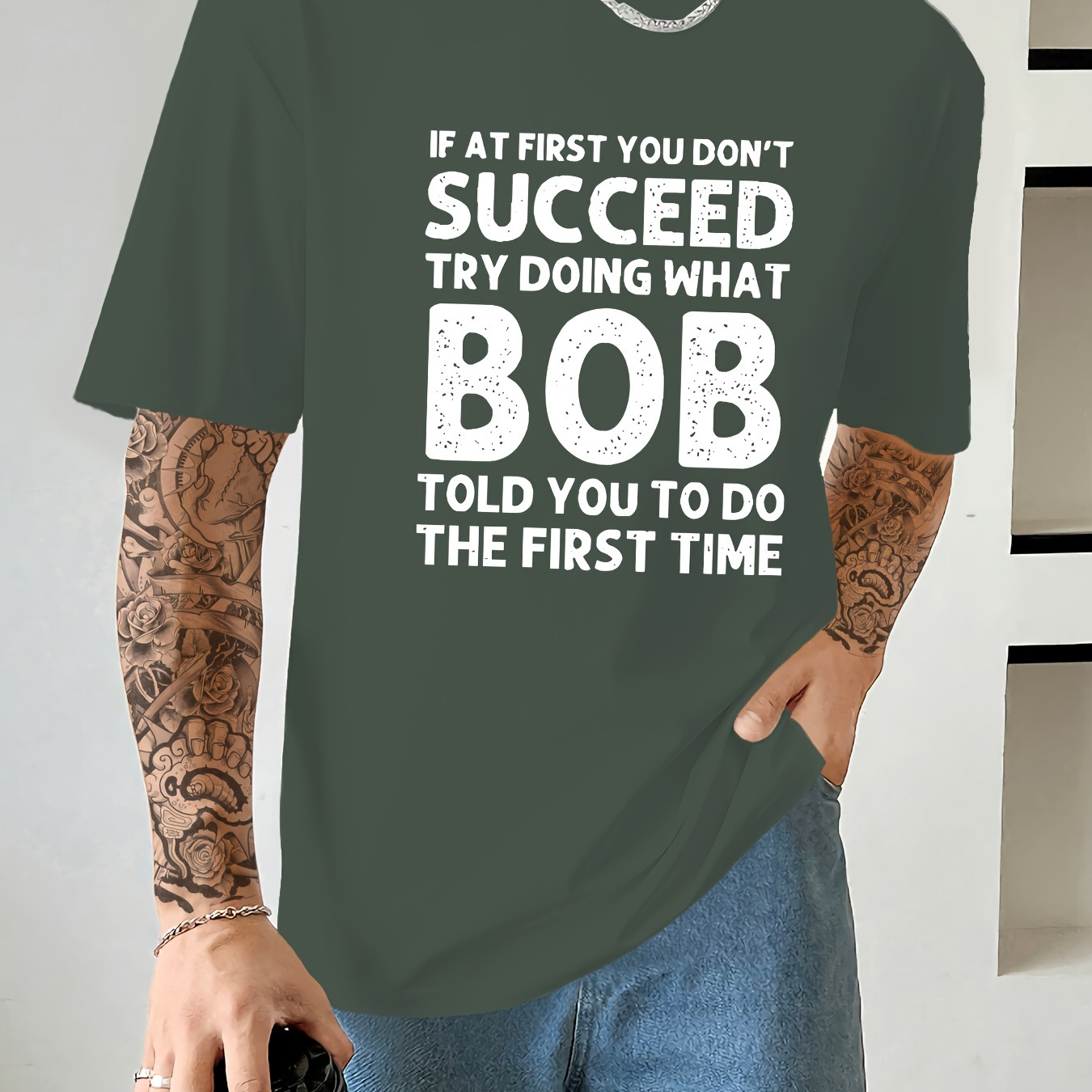 

If At First You Don't Succeed Print T Shirt, Tees For Men, Casual Short Sleeve T-shirt For Summer