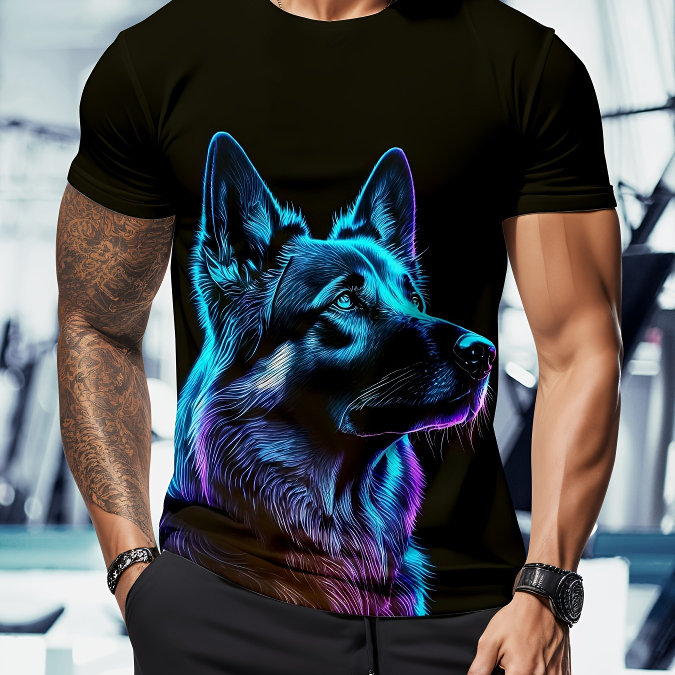 

Men's Dog Print T-shirt, Casual Short Sleeve Crew Neck Tee, Men's Clothing For Outdoor
