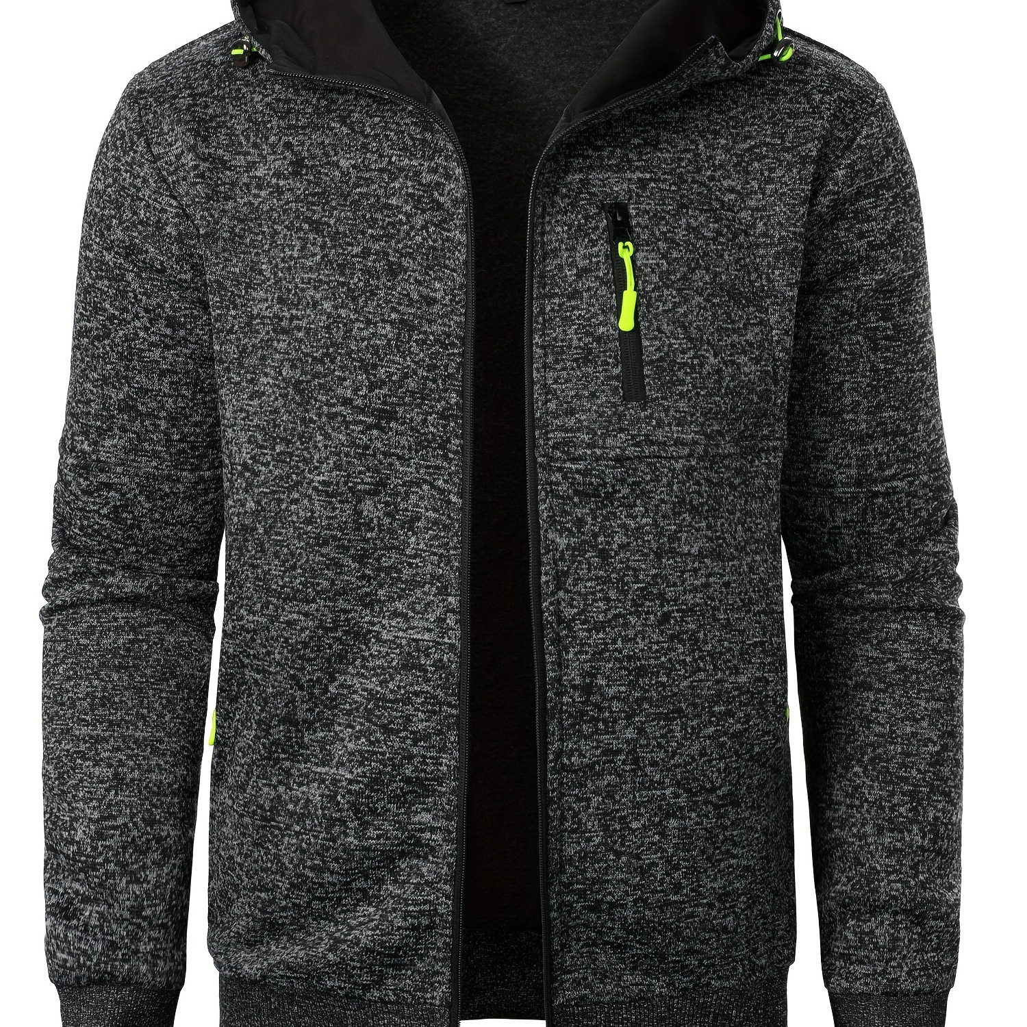 

Men's Casual Hooded Jacket - Sleek With Neon Detail, Long Sleeve, Polyester , Fall & Winter