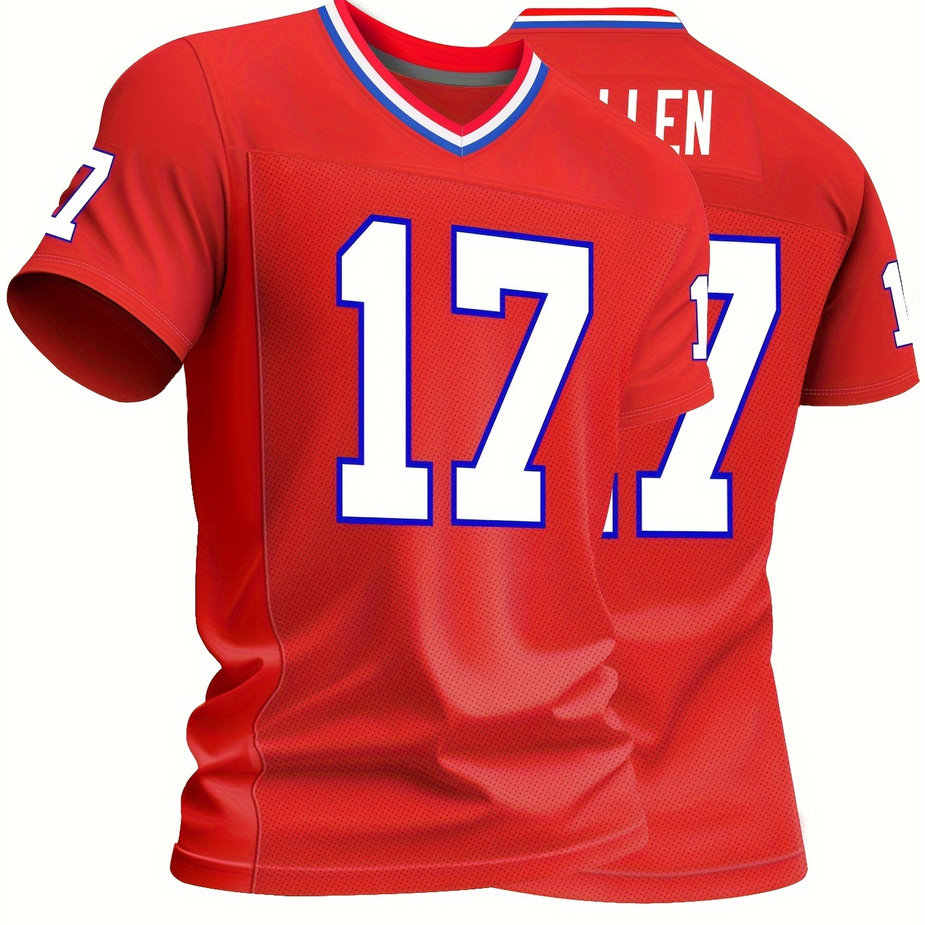 

Men's American Football Jersey #17 - Red, Embroidered, V-neck, Knit Fabric, Casual Sports Top For Training, Street, Party, - Polyester, Loose Fit,