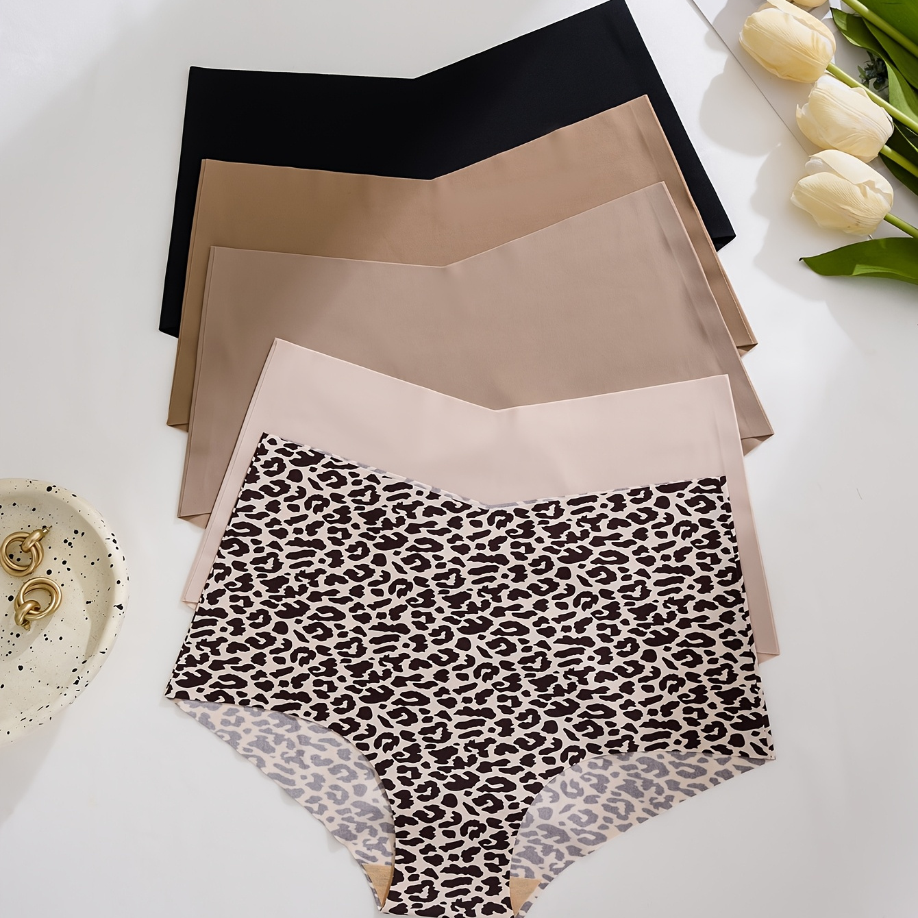 

5pcs Women's High-waist Briefs - Comfortable & Stylish Nylon , Non-transparent With Full ,