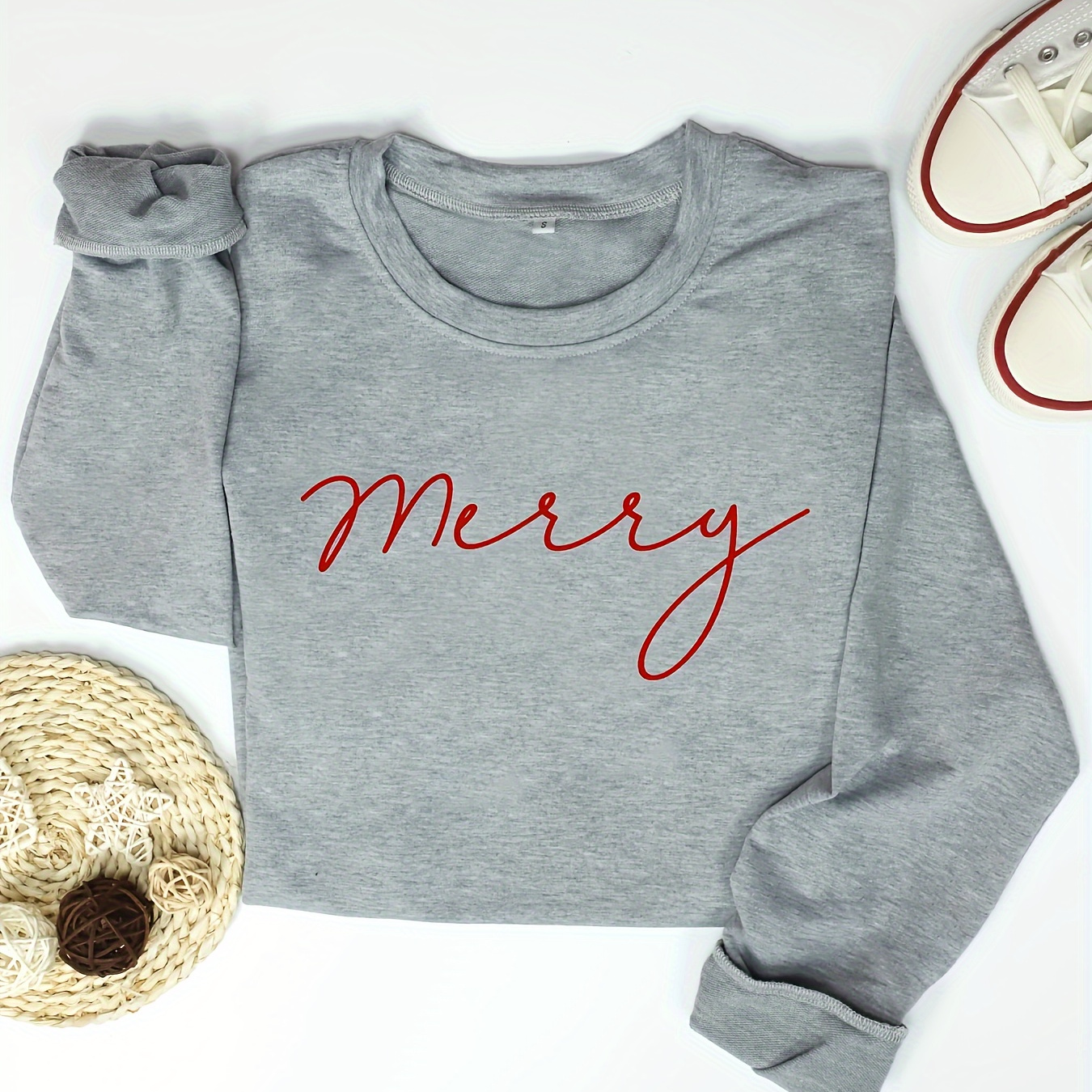 

Merry Sweatshirt Merry Christmas Women's Shirt Christmas Round Neck Sweatshirt Christmas Hoodie Women's Long Sleeved