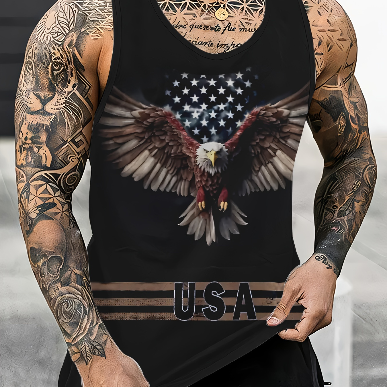 

Men's Trendy Crew Neck Graphic Tank Top With Fancy Prints, Street Style For Summer Wear