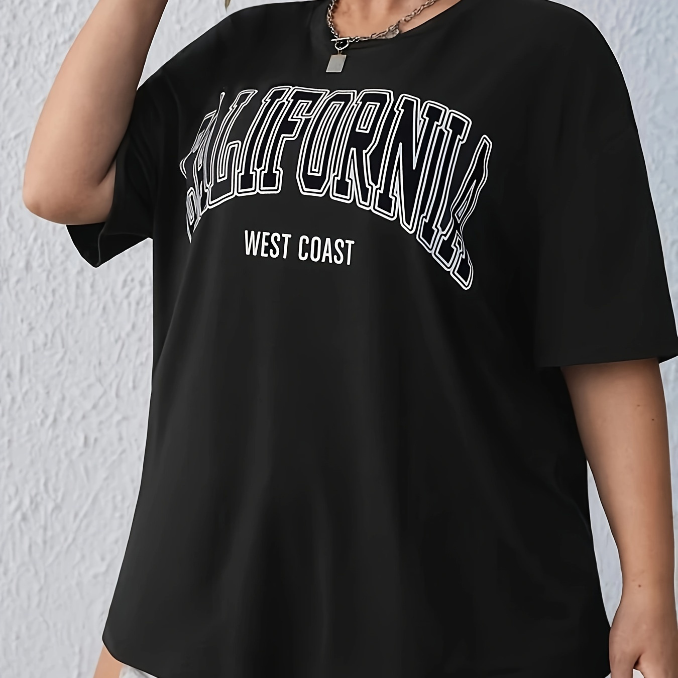 

California Letter Print Loose Causal Short Sleeves Tops, Round Neck Sports T-shirt, Women's Activewear Graphic