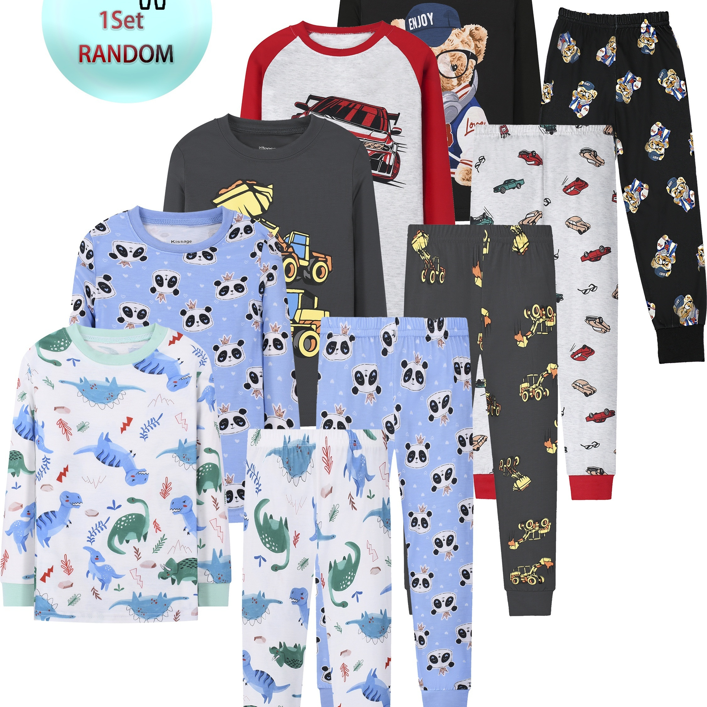 

Multiple Styles Random 2 Sets Boy's Casual Thermal Underwear Set, Cute Animal & Truck Print Round Neck Long Sleeve & Trousers, Comfy & Skin-friendly Set, As Daily Gift