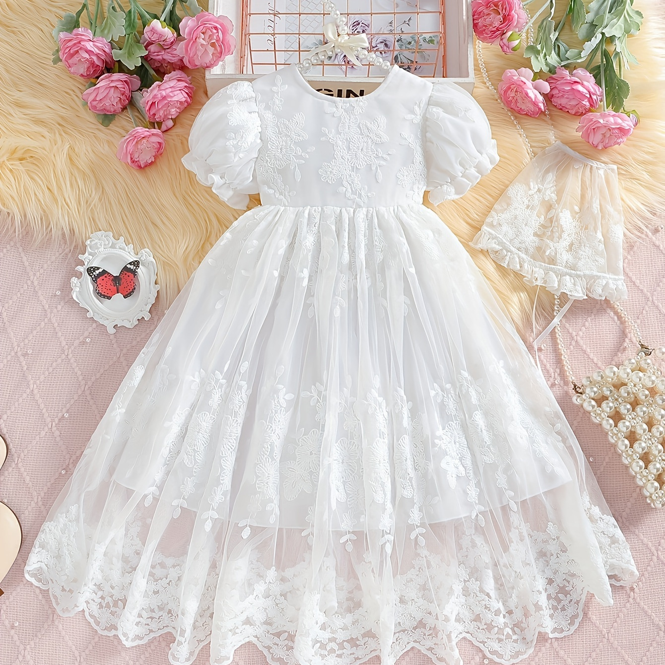 

Infant Formal Dress Holiday Gown Birthday Christening Gown (comes With Lace Hat)