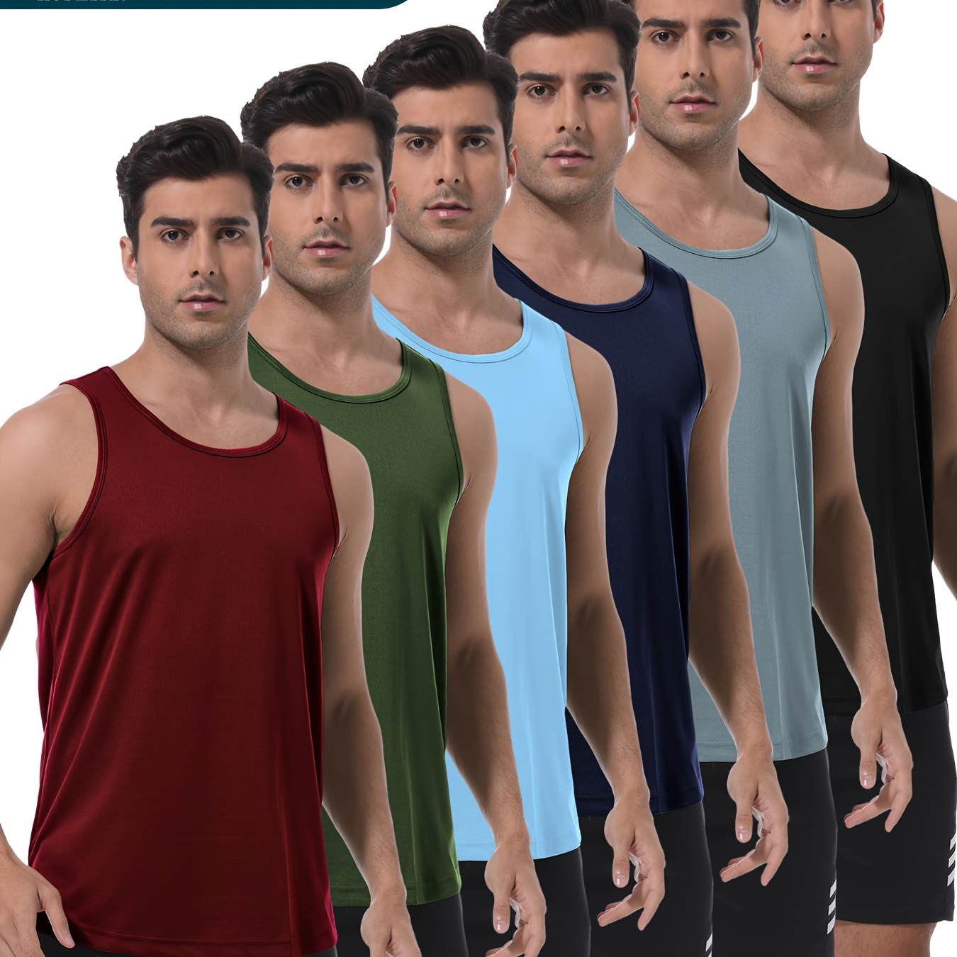 

6-pack Hoplynn Men's Athletic Tank Tops, 100% Polyester Crew Neck, Quick-dry Fiber, Knit Fabric, Regular Fit, Solid Color Gym Wear