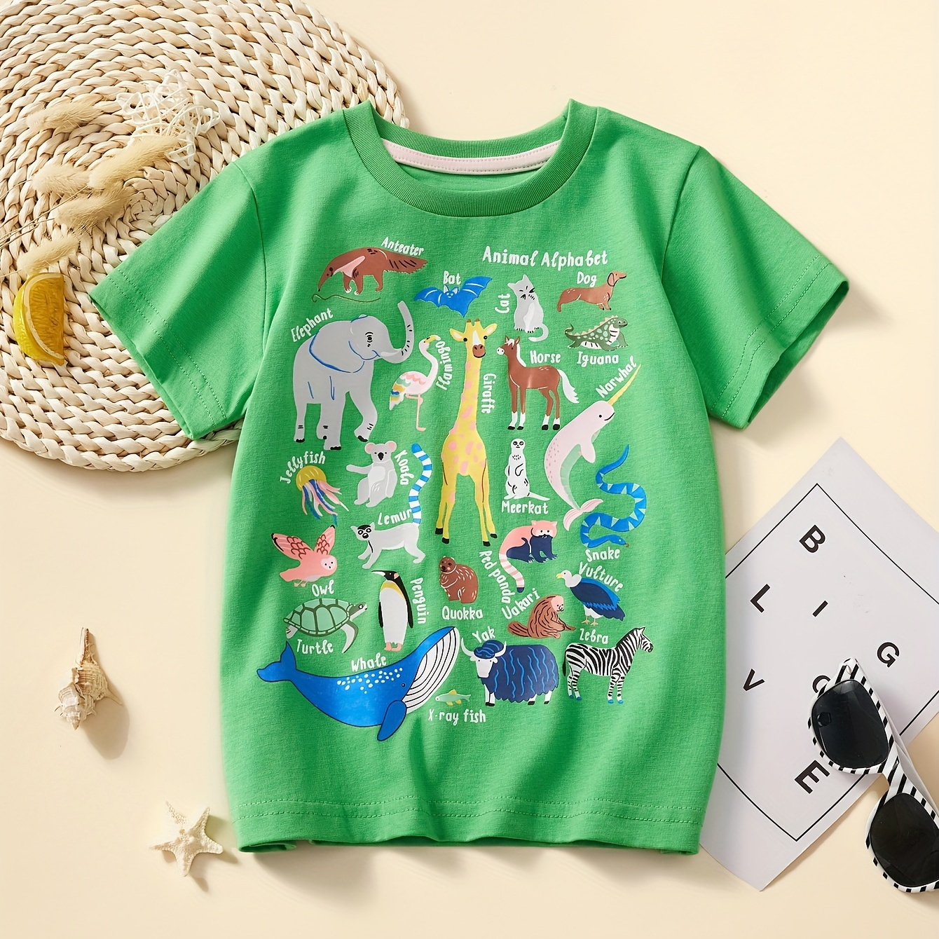 

100% Cotton, Cute Cartoon Animal Print T-shirt, Breathable Casual Short Sleeve Tees For Girls Summer Gift