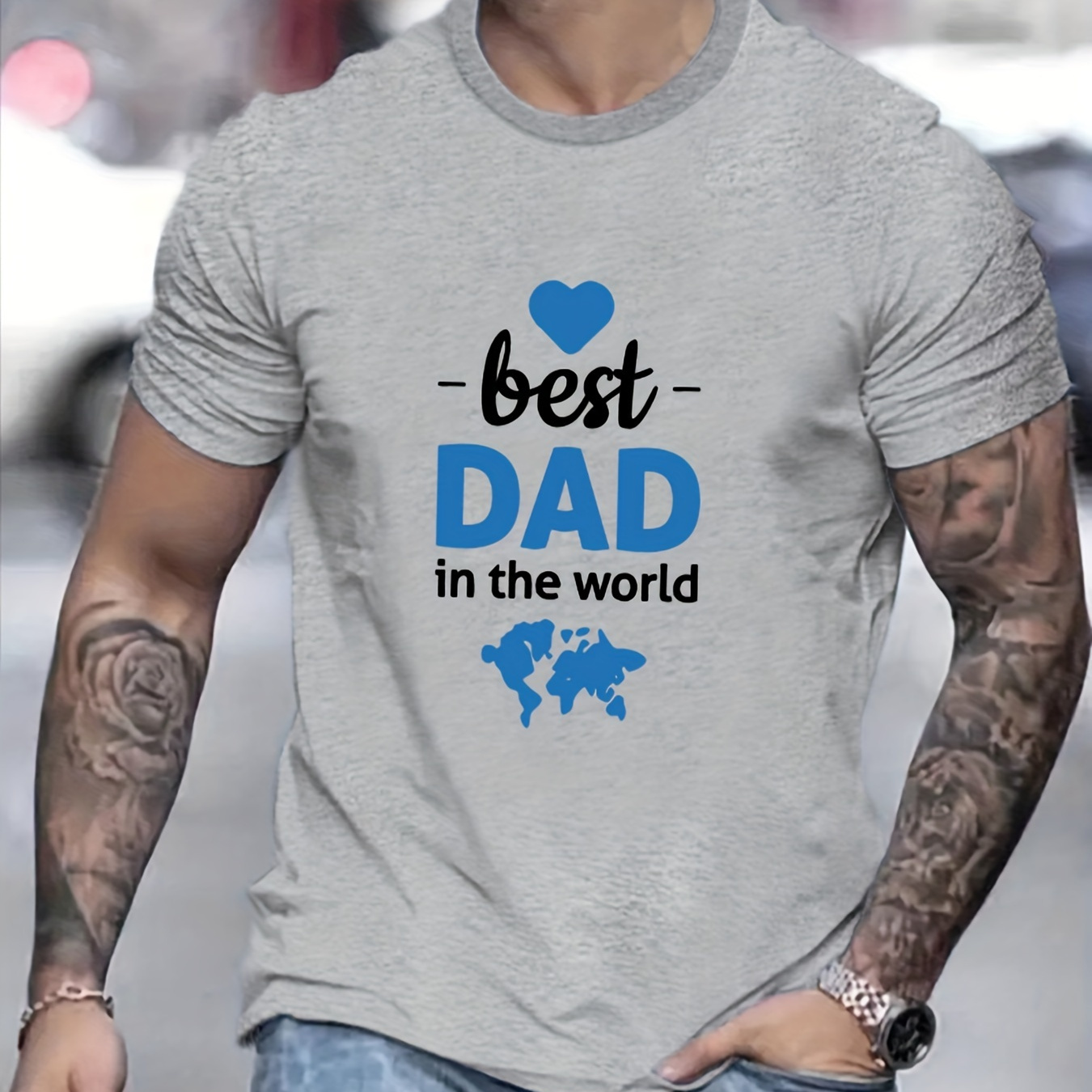 

Best Dad In The World Print, Men's Novel Graphic Design T-shirt, Casual Comfy Tees For Summer, Men's Clothing Tops For Daily Activities