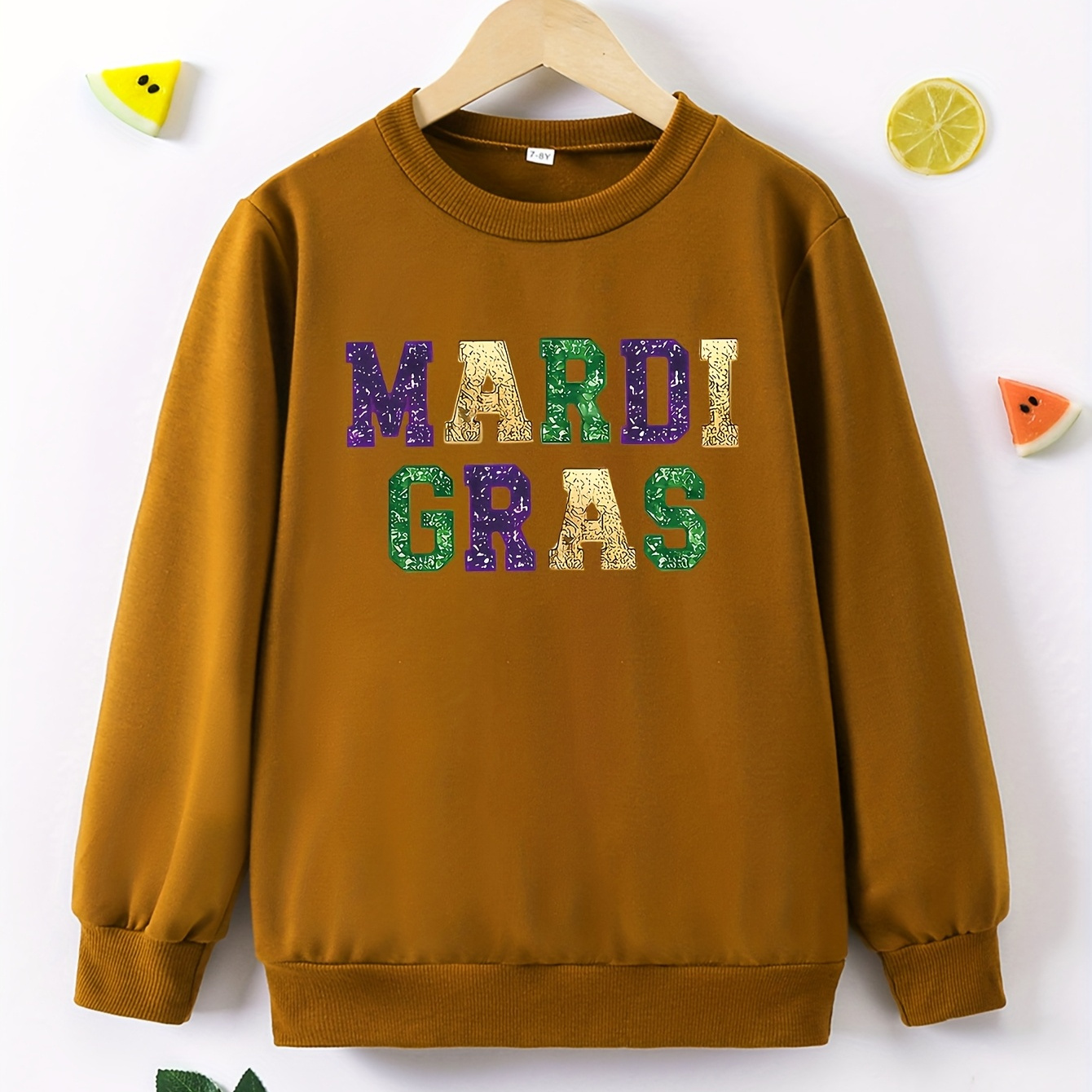 

Girls' Mardi Gras Long Sleeve Sweatshirt - Casual Crew Neck, Polyester & Spandex , Spring/fall Wear, Party Attire| Graphic Sweatshirt|