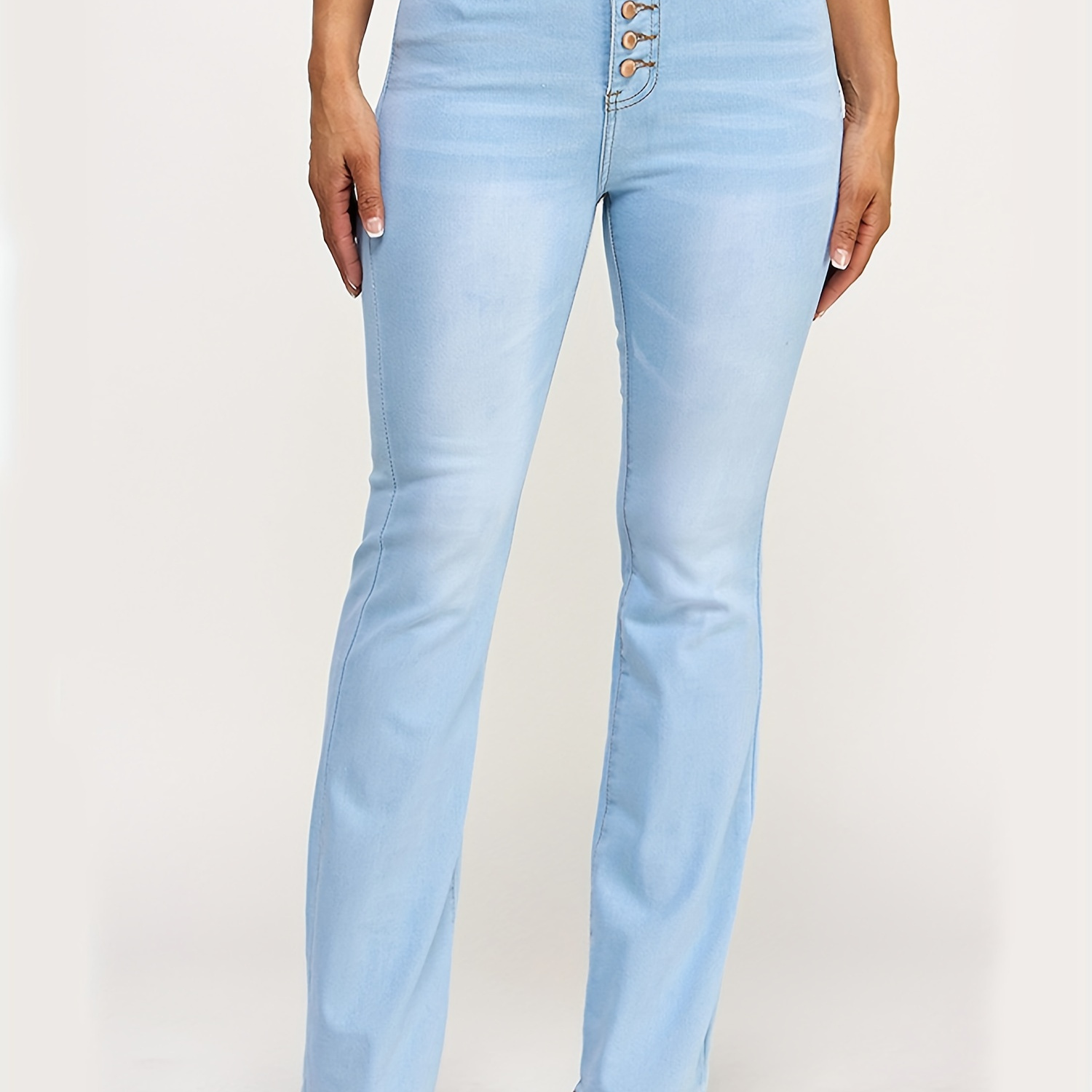 

Women's High-waisted Slim Straight Jeans. Four-button Design. Butt-lifting And Tight-fitting. Washed Straight Jeans