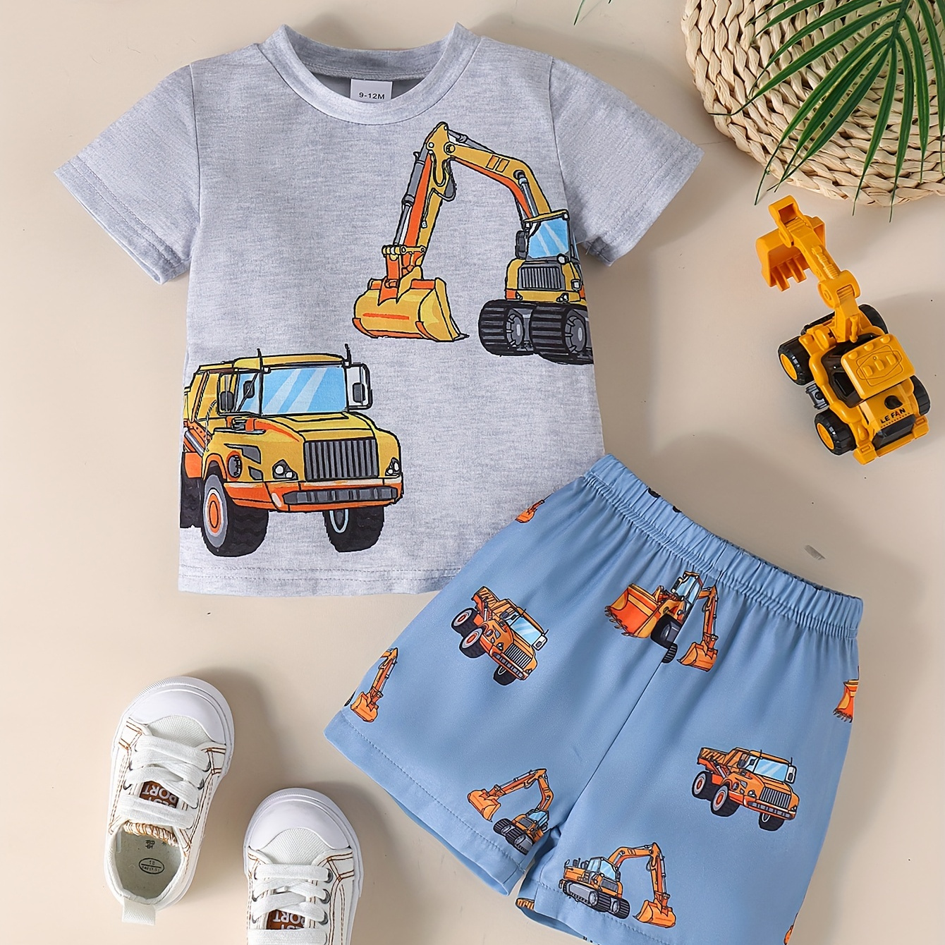 

Baby Boys 2pcs Cartoon Excavator Pattern Short Sleeve T-shirt & Elastic Waist Shorts Set, Toddler Summer Outfit