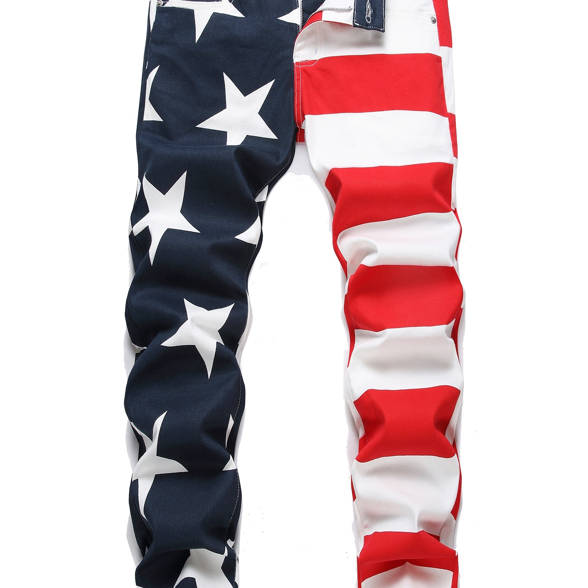 Flag Pattern Color Block Jeans, Men's Casual Street Style Denim Pants