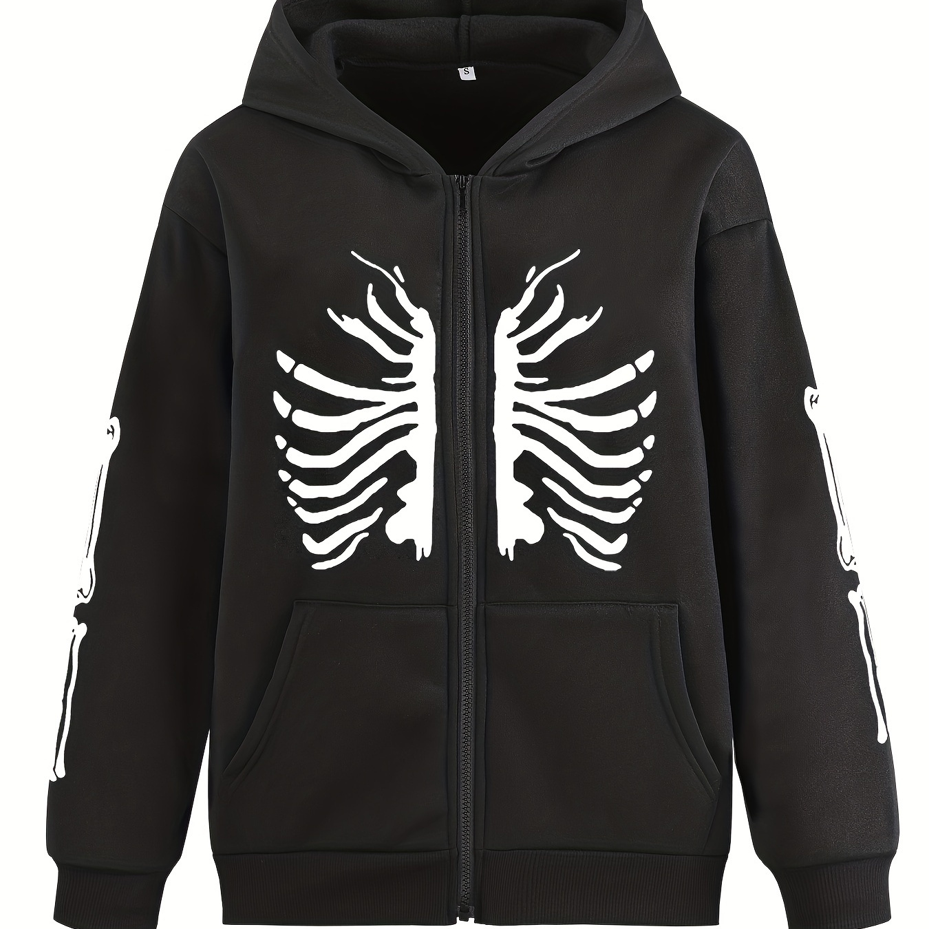 

Women's Sweatshirt Loose Zip Up Long Sleeve Graphic Skeleton Ribcage Print Hoodie