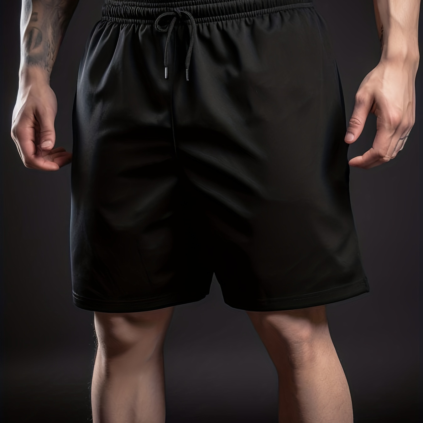 

Plus Size Casual Shorts, Men's Loose Solid Color Drawstring Sport Fitness Shorts