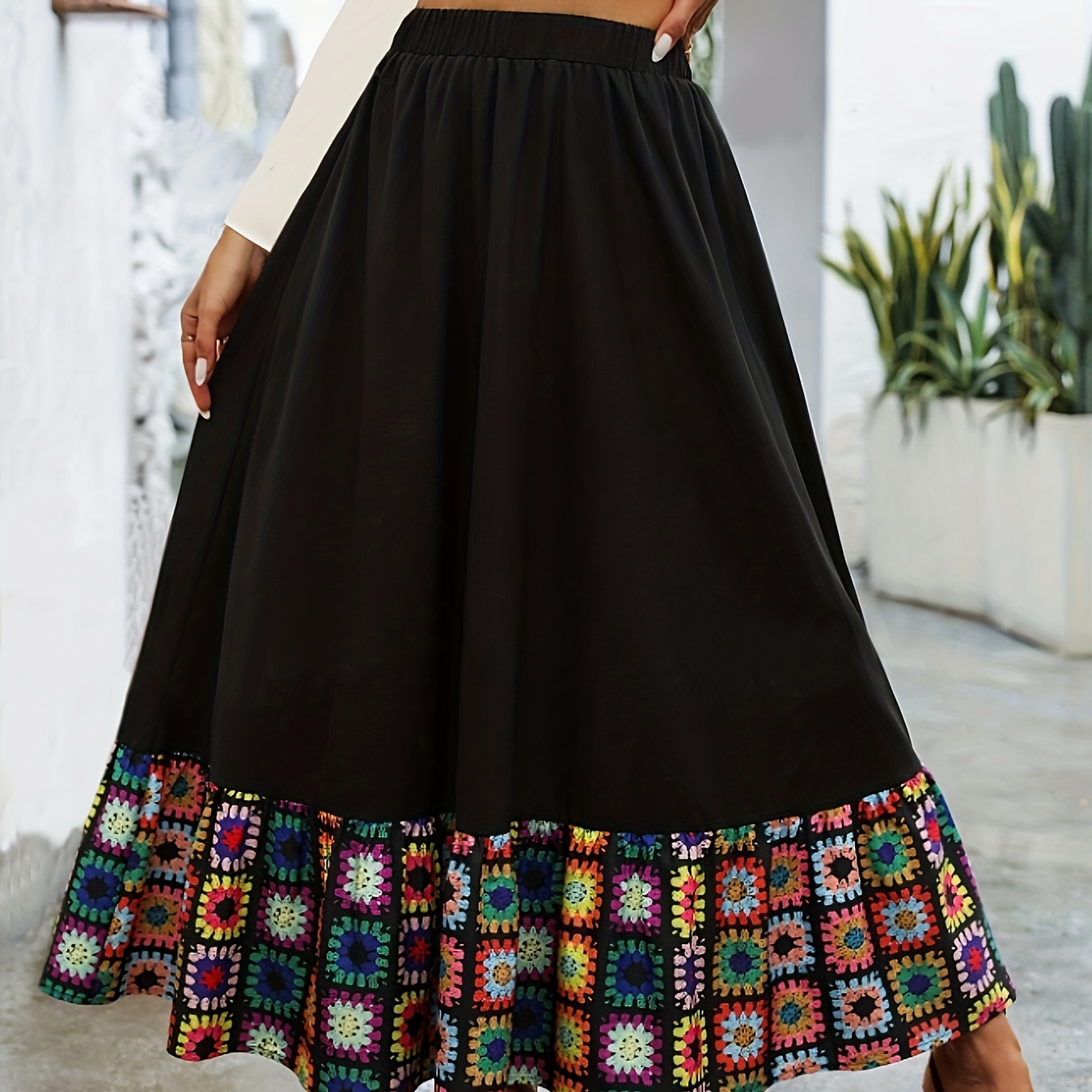 

Elegant High-waist Slimming Skirt For Women - Fashion With Tribal Print, Machine Washable Polyester, Plus Size Skirts