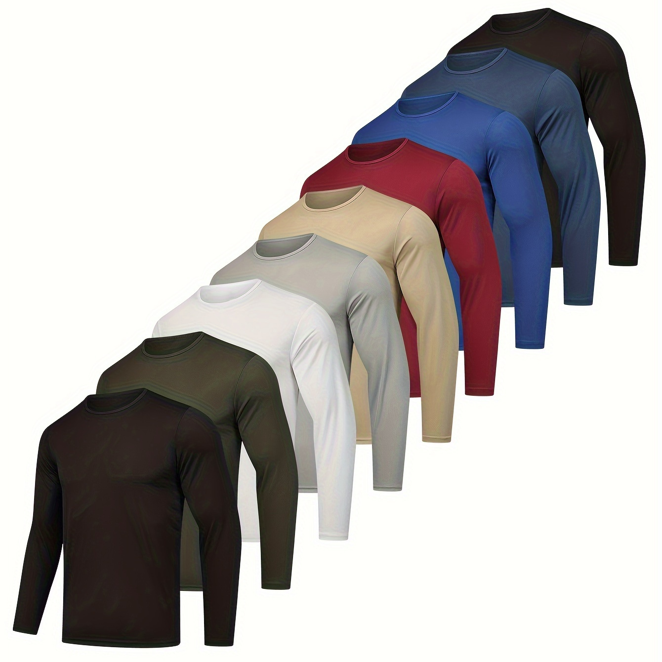 

9 Pack T-shirts à manches longues pour hommes à séchage rapide, décontractés, anti-humidité, pour entraînement décontracté.