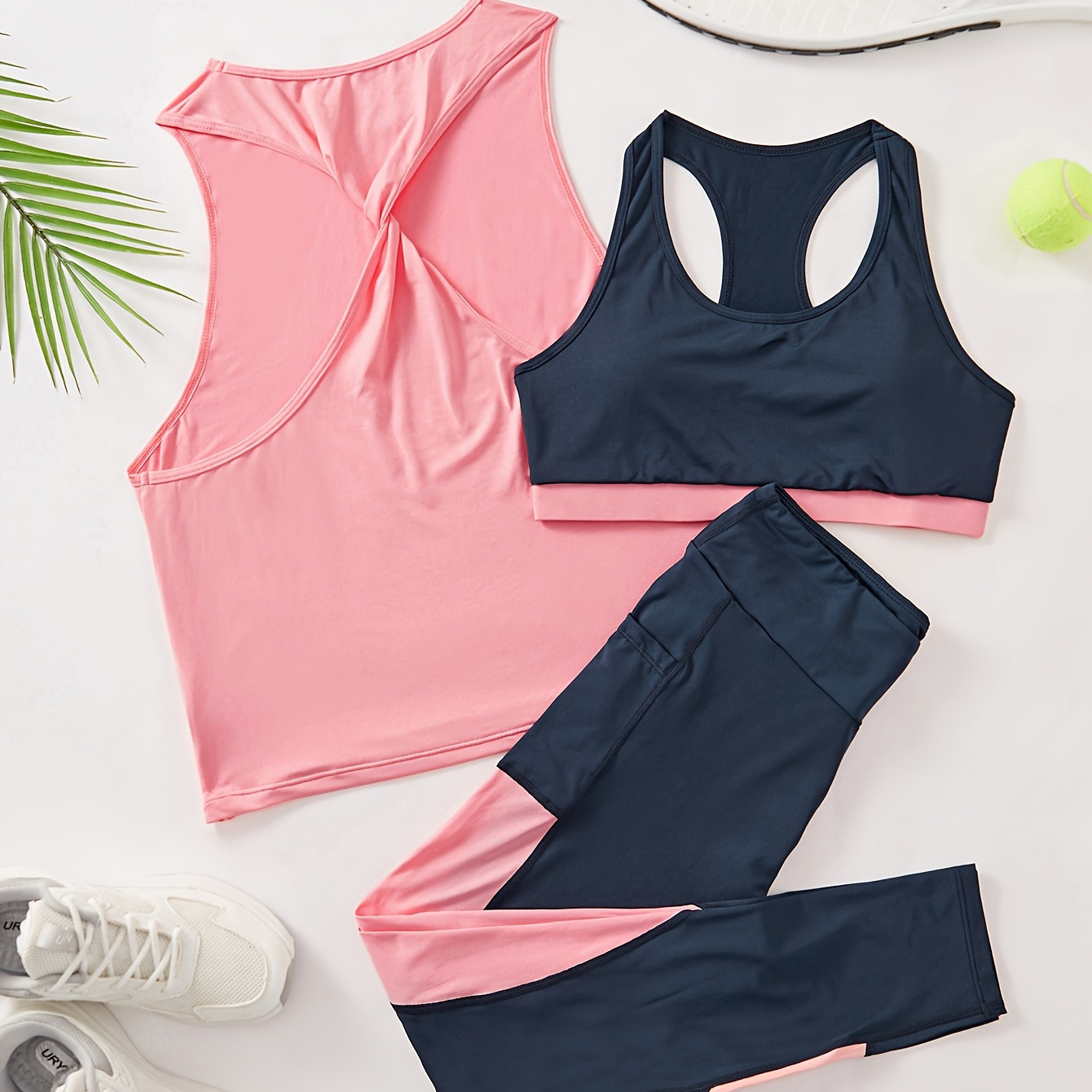

Women's Yoga 3-pieces Suit, Including Solid Top, And Long Pants, Sports Bra, Women's Activewear