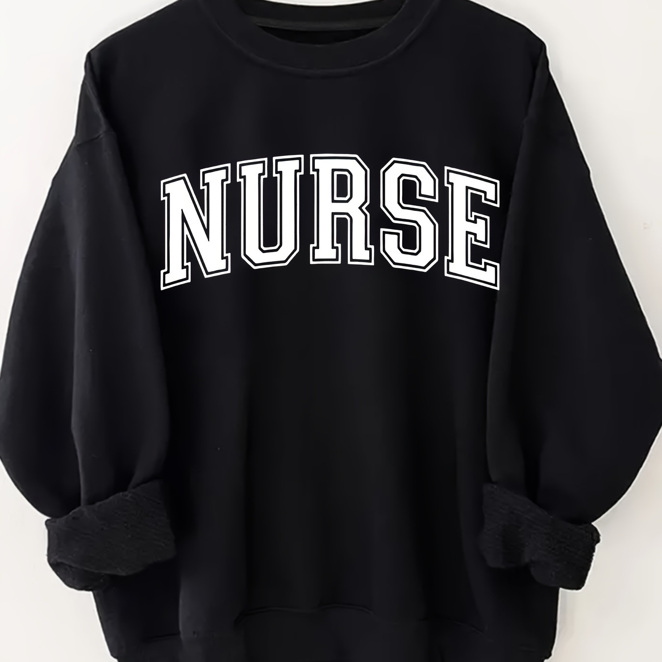 

Plus Size Nurse Print Pullover Sweatshirt, Casual Long Sleeve Crew Neck Sweatshirt For Fall & Spring, Women's Plus Size Clothing