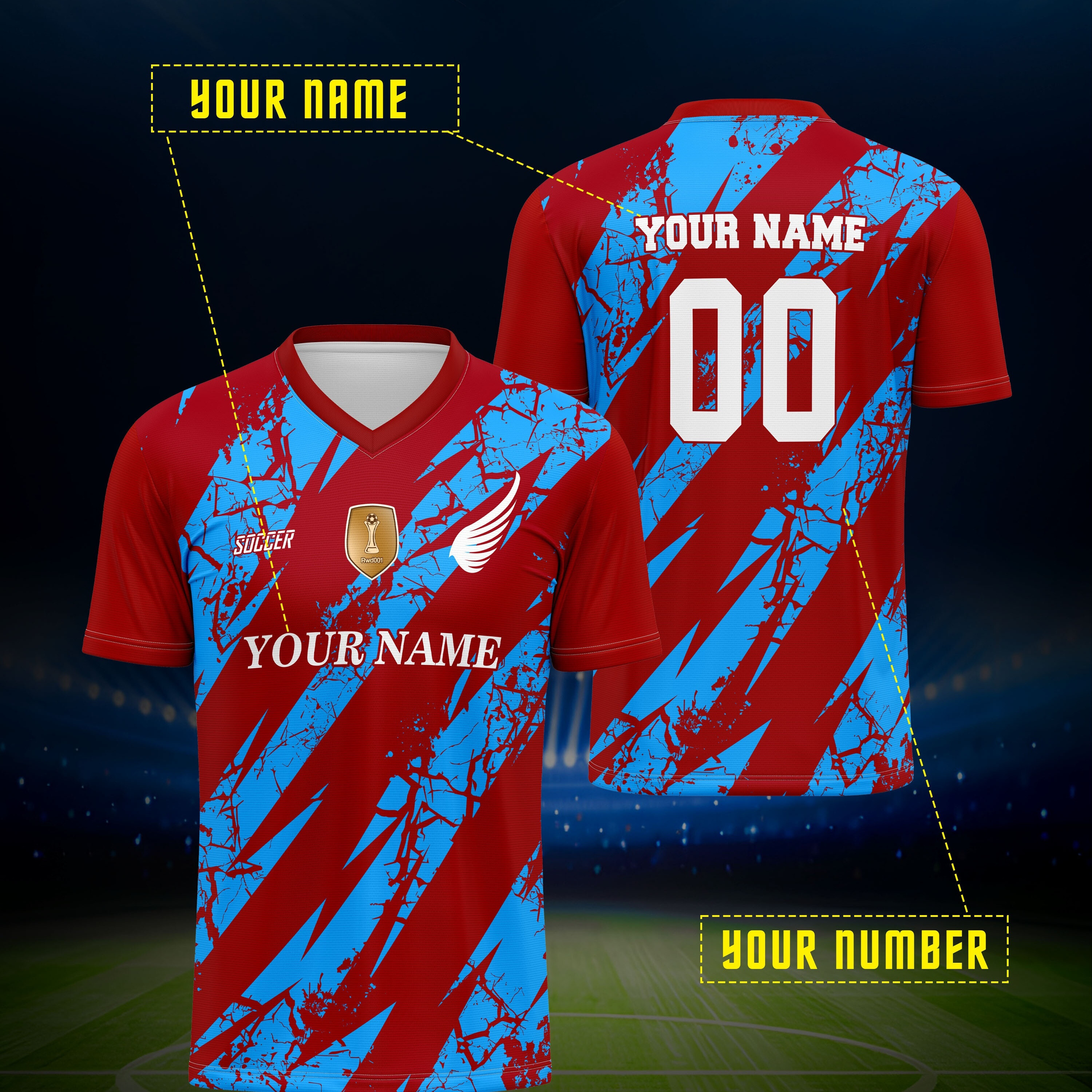 

Customized V-neck Soccer Jersey With Name And Number, , Personalized For Summer Parties And Outdoor Activities