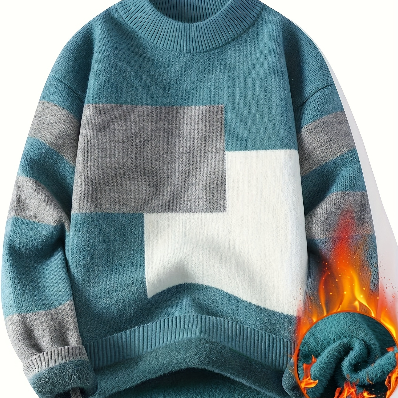 

Men's Cozy Fleece-lined Knit Sweater - Casual & Trendy, Design, Soft Polyester , Machine Washable - Fall & Winter