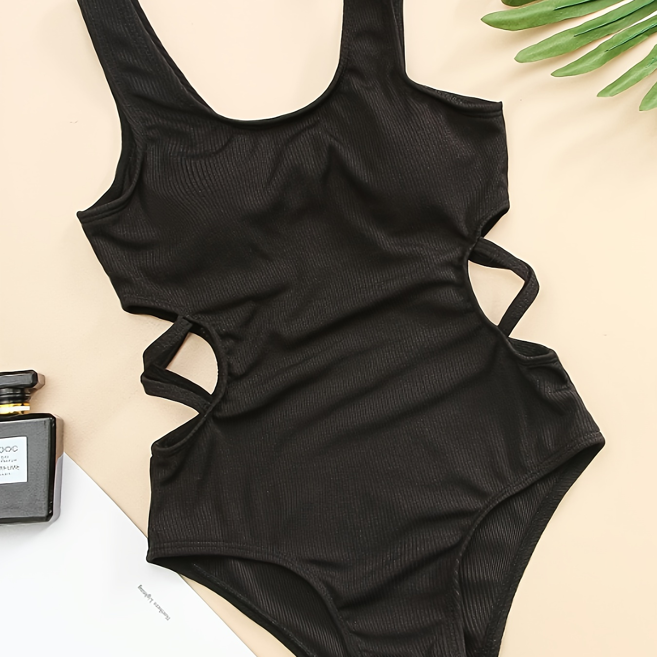 

Girl's Cut-out Waist Solid 1-piece Swimsuit, Stretchy High Waist Swimwear Bathing Suit For Pool Beach Vacation Summer