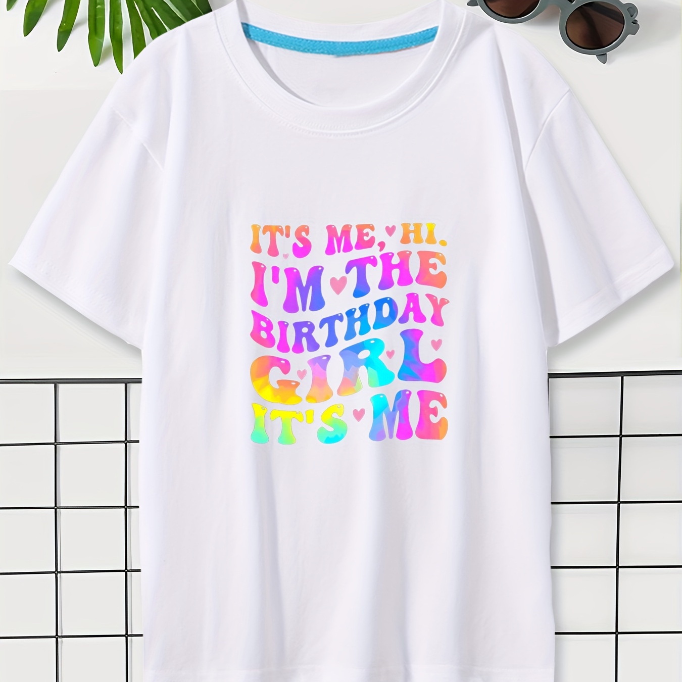 

It's Me Hi I'm The Birthday Girl It's Me Print, Girls' Comfy Loose T-shirts, Top Clothes For Spring And Summer For Outdoor Activities