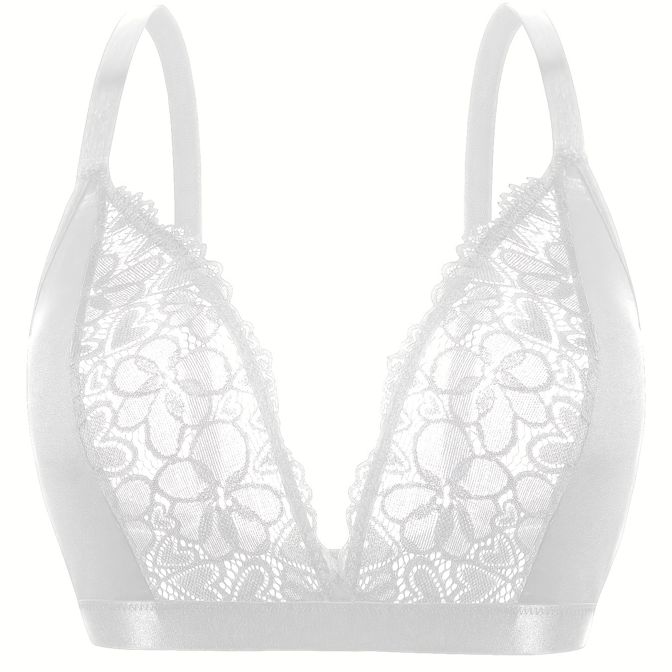 

Women's Plus Naughty Bra, Plus Size Contrast Floral Lace Deep V Neck Semi Sheer Bra