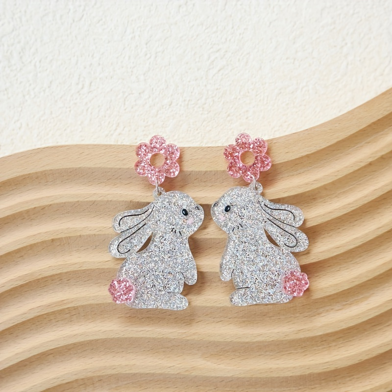 Love Heart Cute Bunny Drop Earrings Easter Bunny Rabbit Jewelry ...