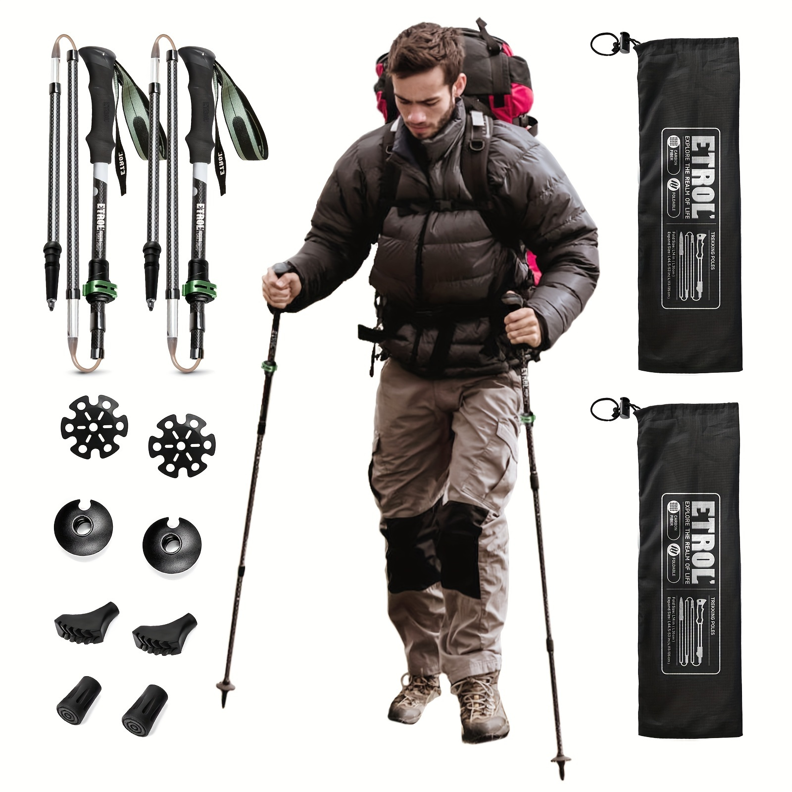 

Etrol Carbon Fiber Trekking Pole - Lightweight, Foldable, And Collapsible For Mountaineering And Backpacking