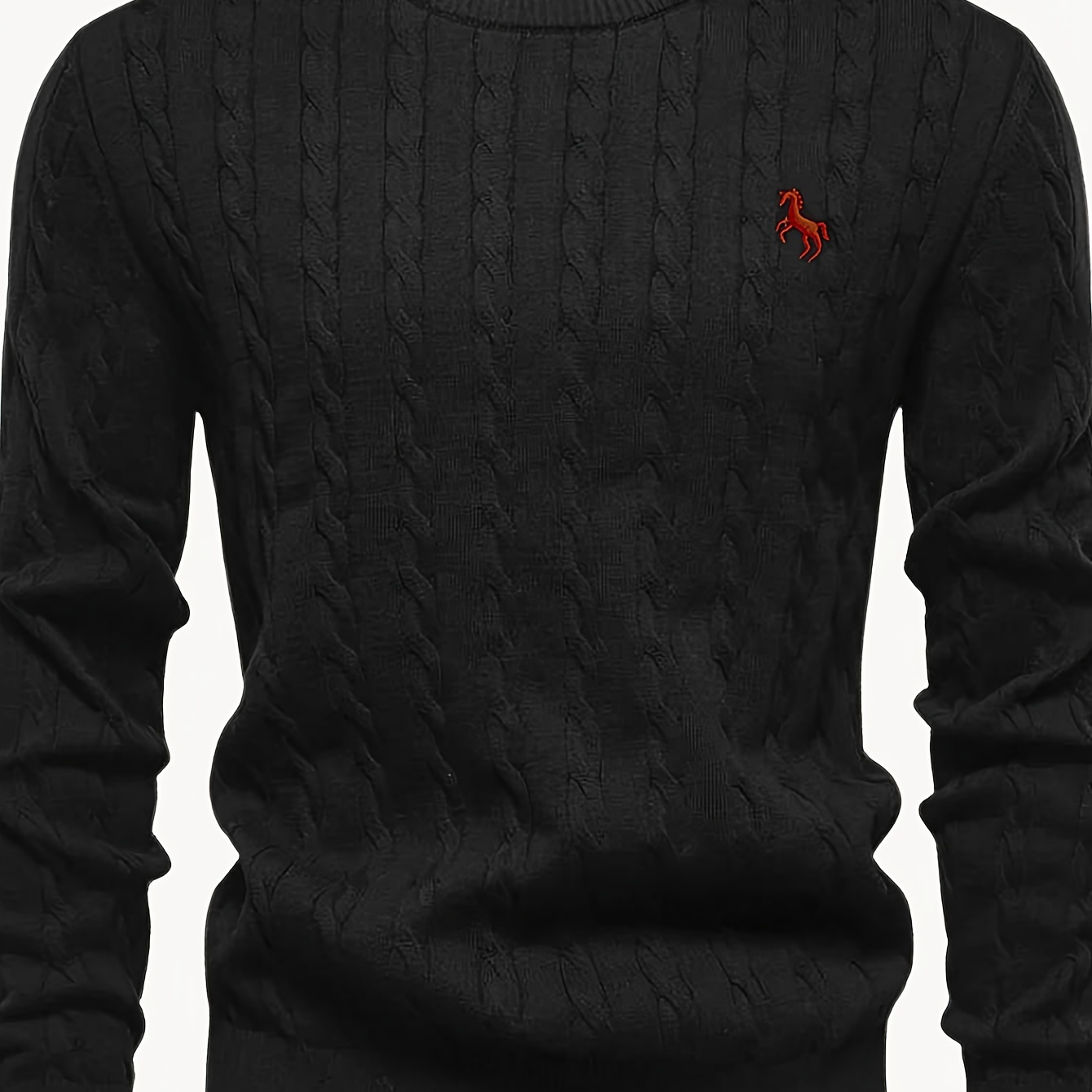 

Men's Casual Embroidered Cable Knit Sweater With Round Neck For Autumn/winter - Polyester , Non-transparent, Style, Conventional Version, Autumn/winter