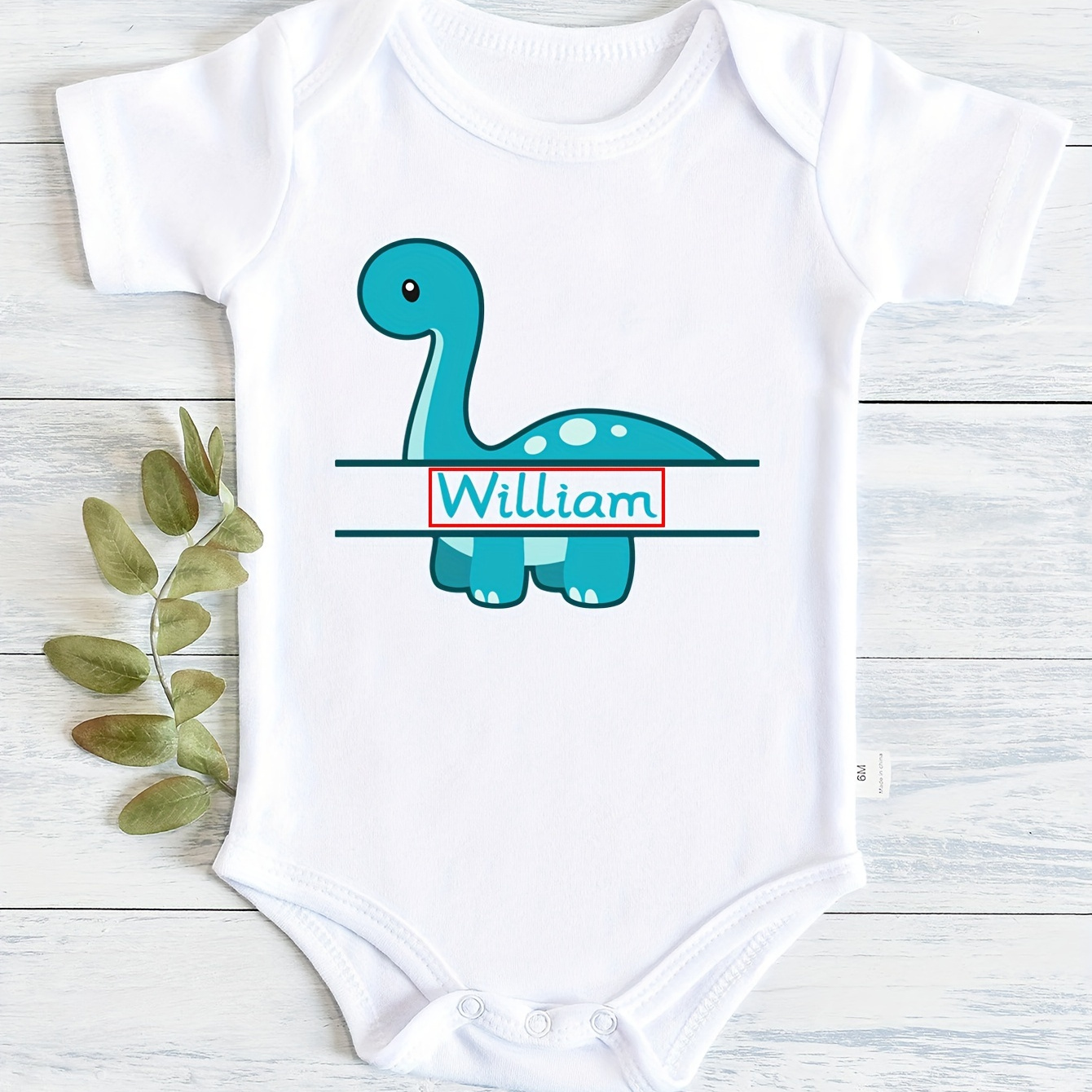 

100% Cotton - Customized Name Text Comfy Soft Baby Boys' Onesie - Cartoon Dinosaur Graphic Short Sleeve Crew Neck Romper Summer Personalized Gift