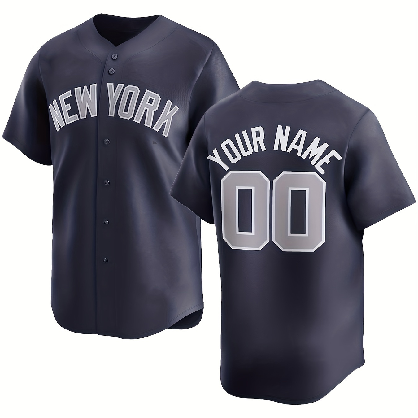

Men's Customizable Name And Number Baseball Jersey Shirt, New York Print Comfortable Fit Breathable Sportswear, Personalized Party Training Match Clothing