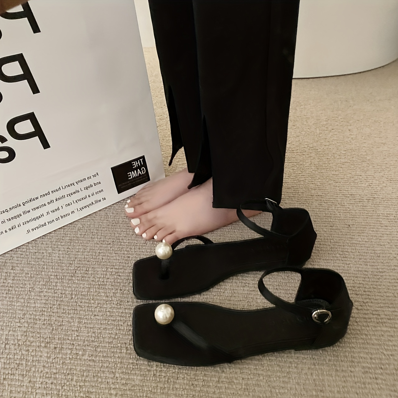 Women's Chunky Low Heel Flip Flops, Fashion Faux Pearl Slip On Sandals,  Casual & Versatile Thong Sandals - Temu Belgium