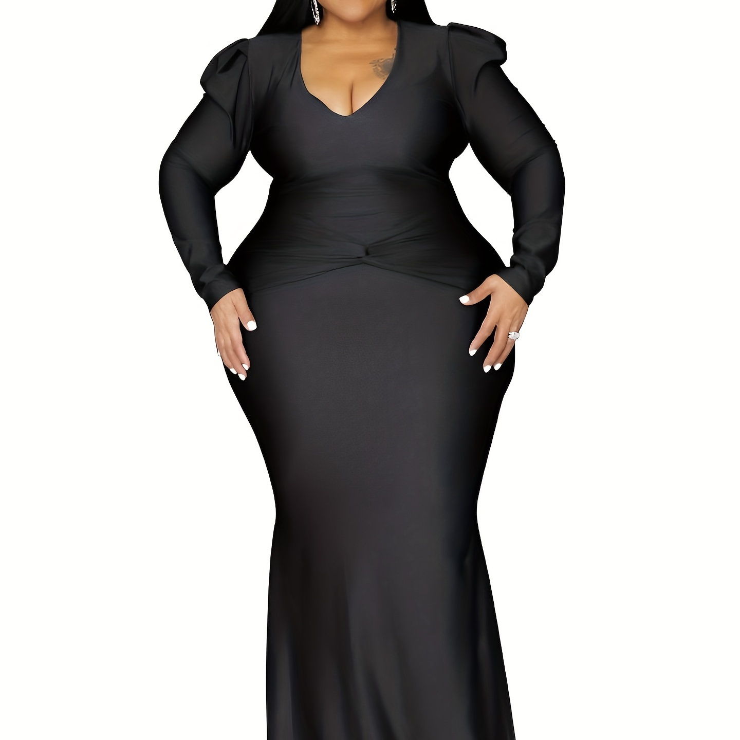 Plus Size Elegant Party Dress Women's Plus Solid Long Puff - Temu