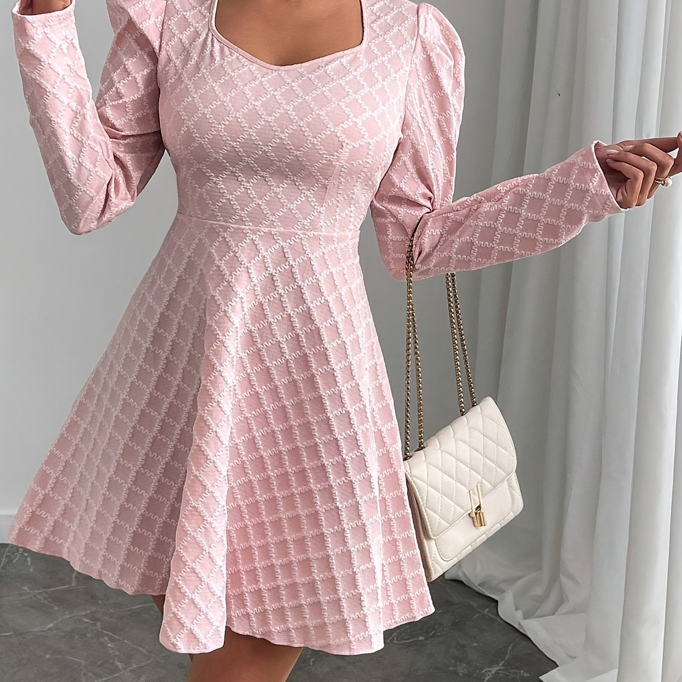 

Spot Style Women'/summer Elegant Lamb Leg Sleeve Waist-cut Dress Knee Length