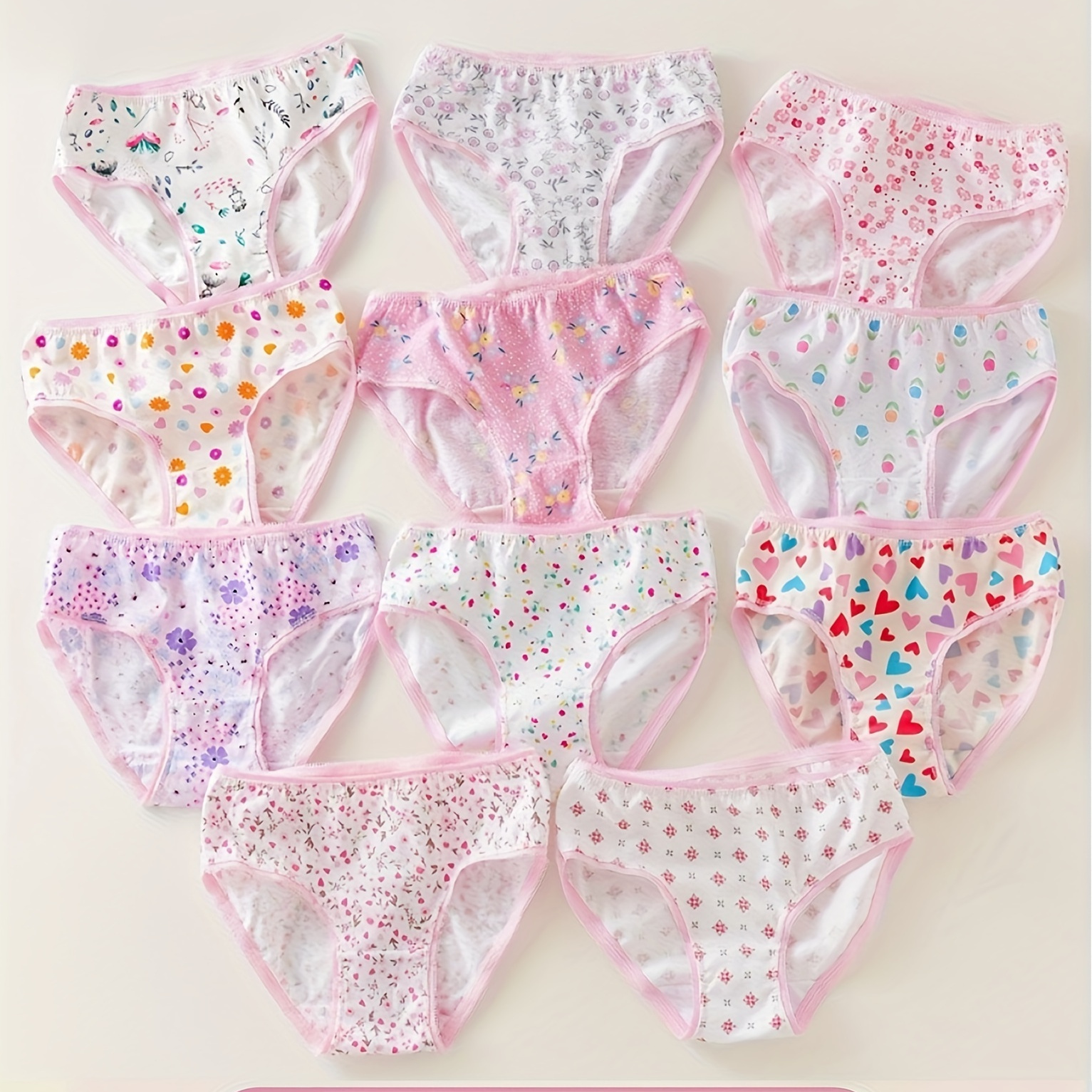 

12pcs Girls' Cotton Comfy Floral Panties, Soft Breathable Lace Triangle Underwear