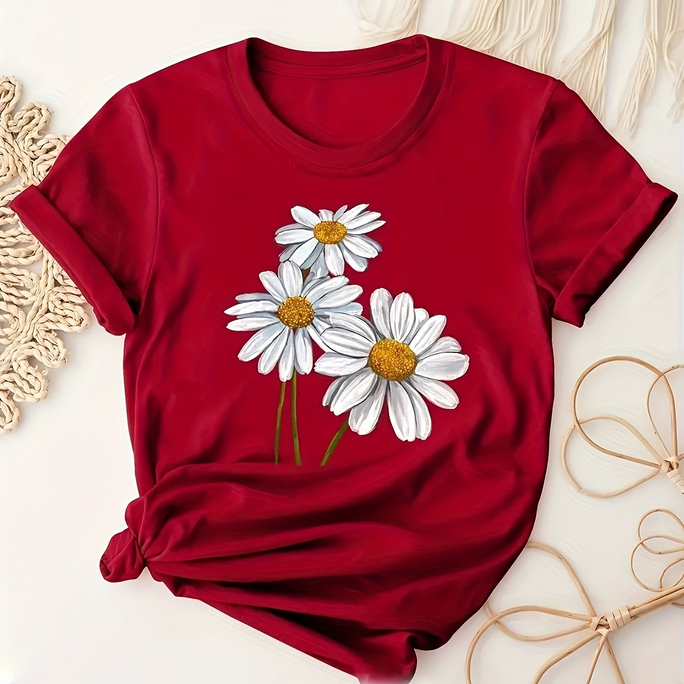 

Casual Cartoon Flower Print Short Sleeve T-shirt Top For Girls Summer Gift Outdoor