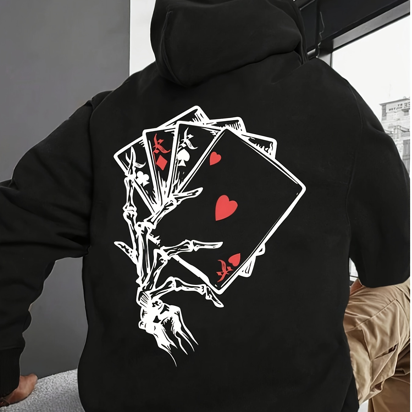 

Cartoon Poker Pattern Hoodie, Men's Cool Hoodie, Casual Graphic Design Pullover Hoodie And Kangaroo Pocket Street Clothing Autumn And Winter Hoodie