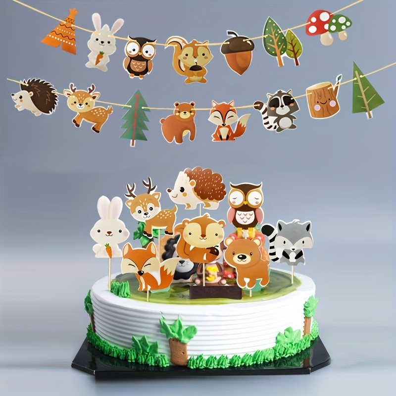  Woodland Cake Topper Fondant with Mushroom and Tree, Cute  Animals Edible Cake Decorations for Baby and Kids Birthday Party (Woodland  Full Set (4 Animals and accessories)) : Handmade Products