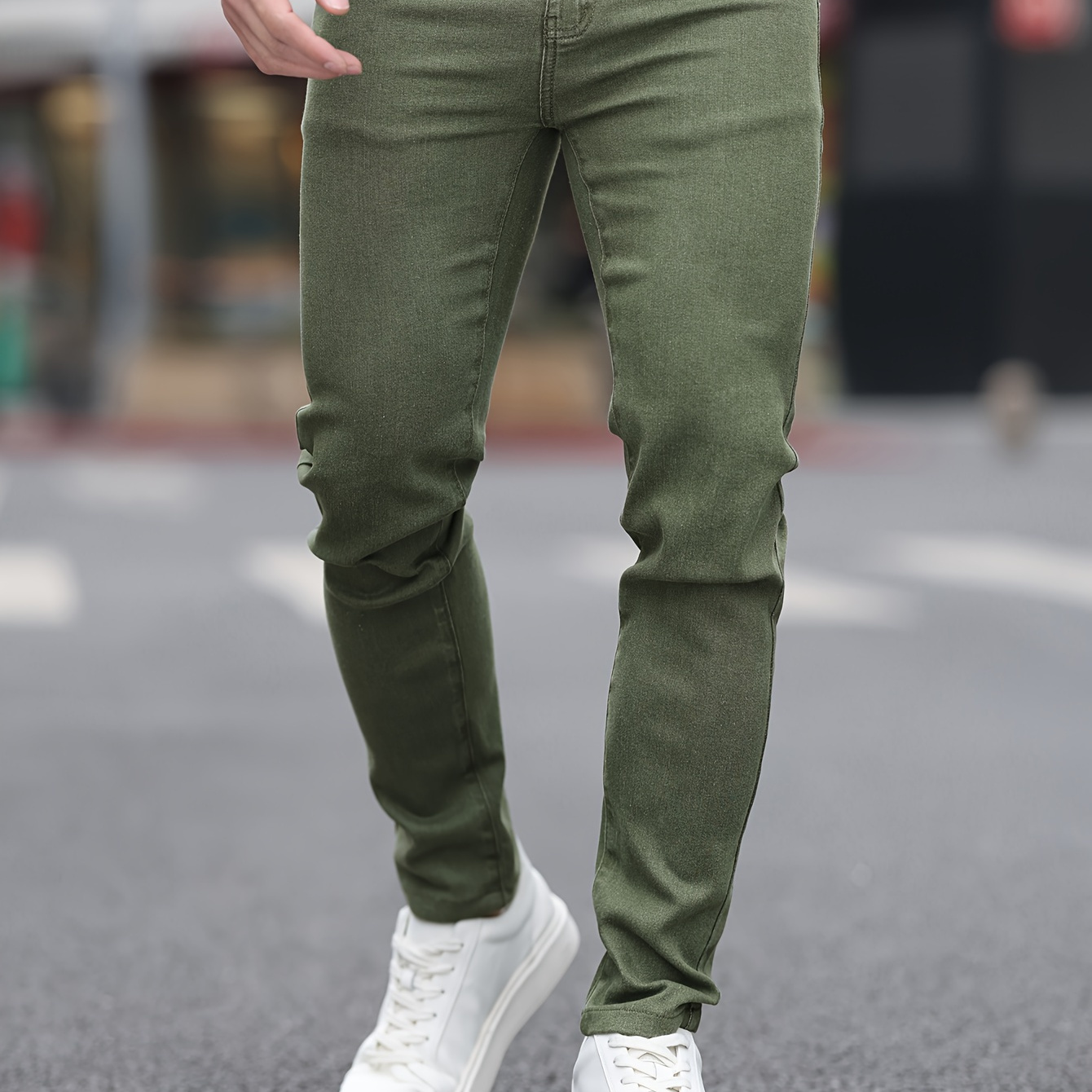 

Men's Trendy Solid Slim Fit Jeans, Chic Street Style Slim Fit Bottoms For Men, All Seasons