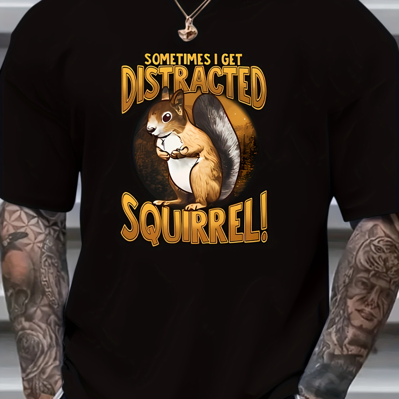 

Plus Size, Cartoon Squirrel Print, Men's Trendy Comfy T-shirt, Casual Stretchy Tee For Summer, Men's Clothing