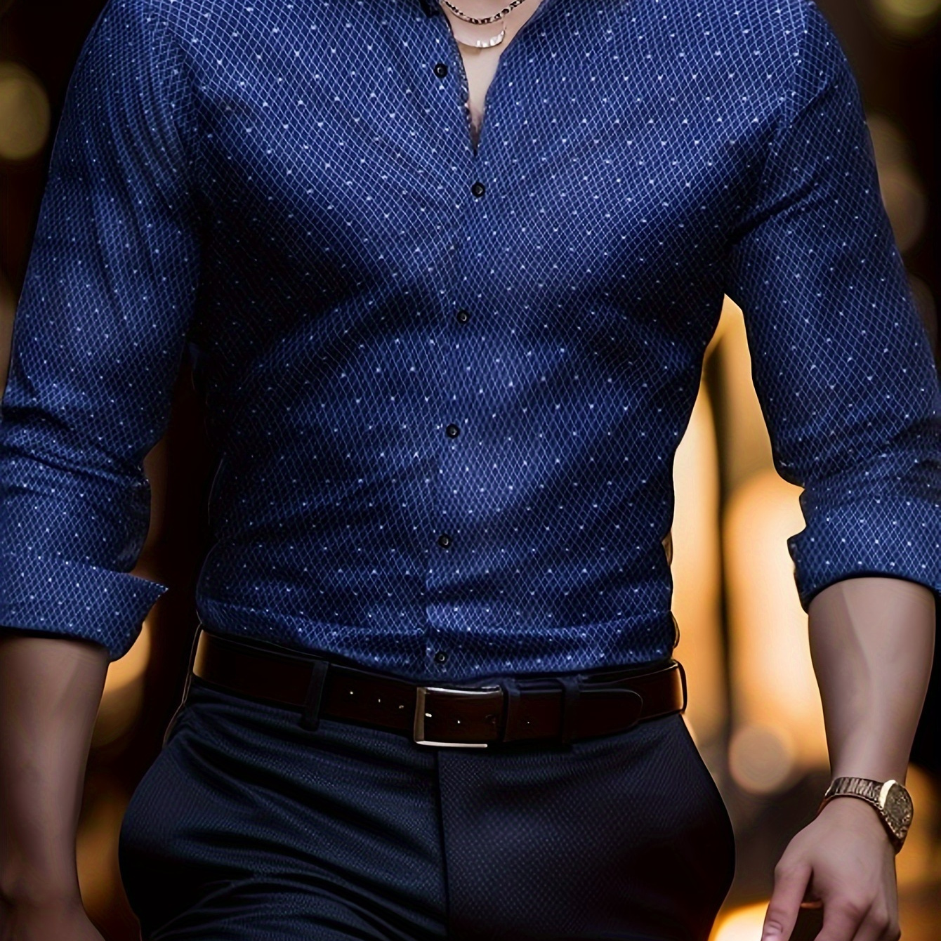 

Men's Rhombus Pattern Dress Shirt - Elegant Long Sleeve Shirt, Button-down Shirt, Formal Attire For Business & Special Occasions