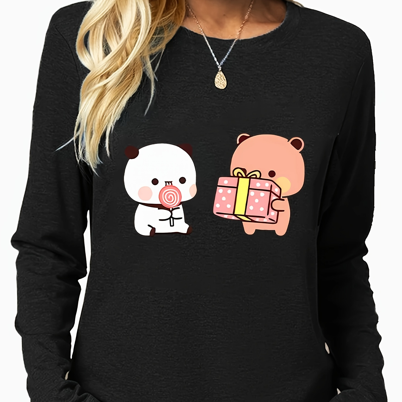 

Women's Long Sleeve T- Bear & , Polyester Slight , Tee