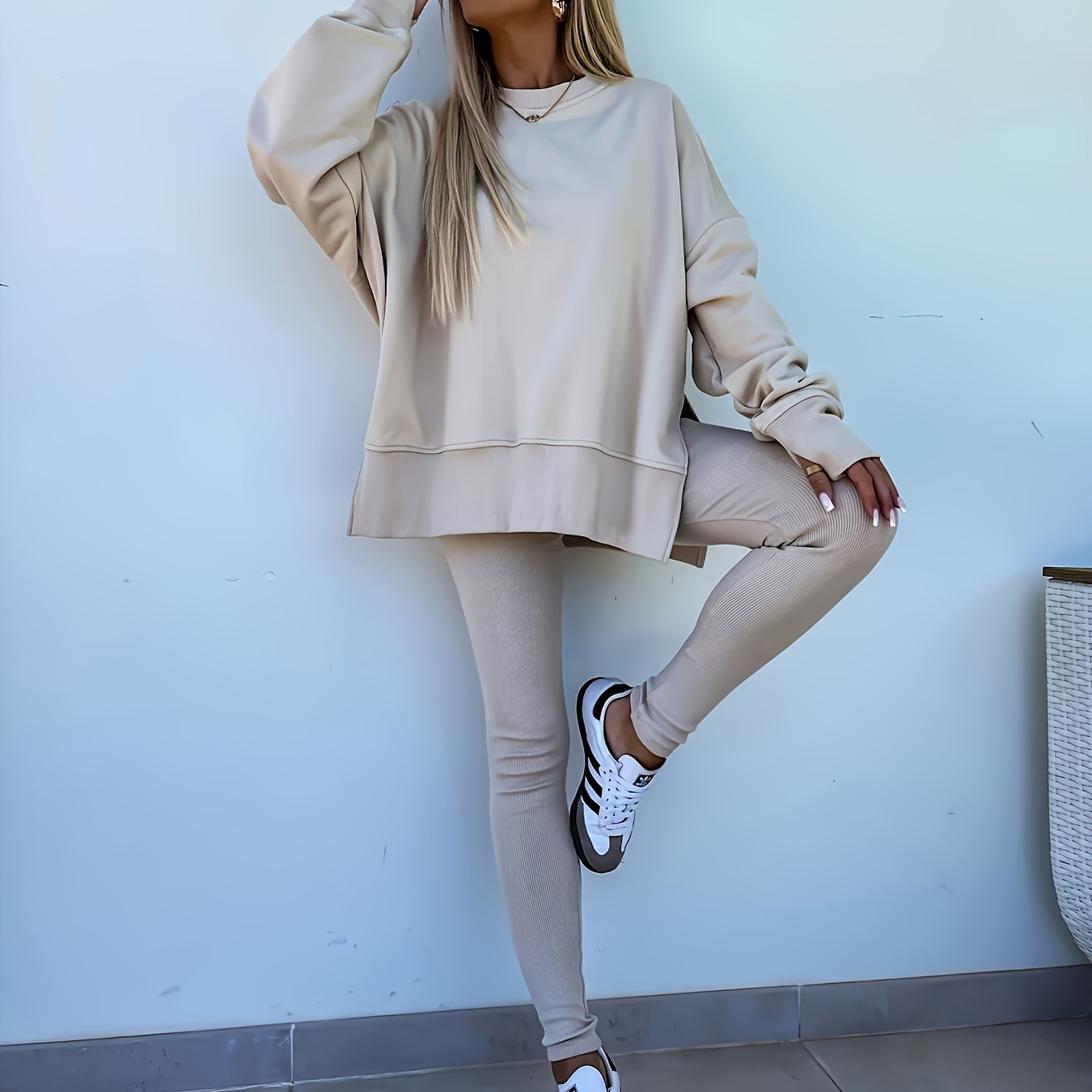 

Casual Tight Pants Loose Sweatshirt Set 2 Pieces