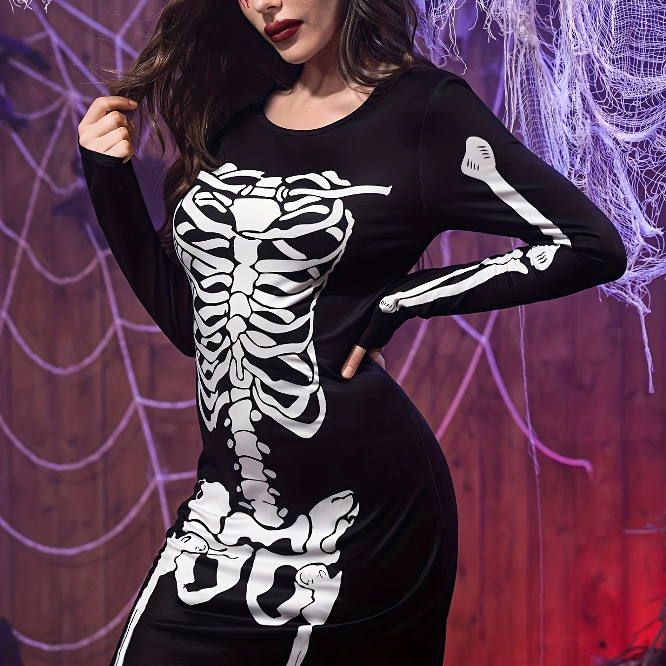 Ruziyoog Halloween Dress for Women Long Sleeve Skeleton Print Color Block  Cocktail Dresses Bowknot Tie Waist Loose Fit Dress, 2-green, Medium :  : Clothing, Shoes & Accessories