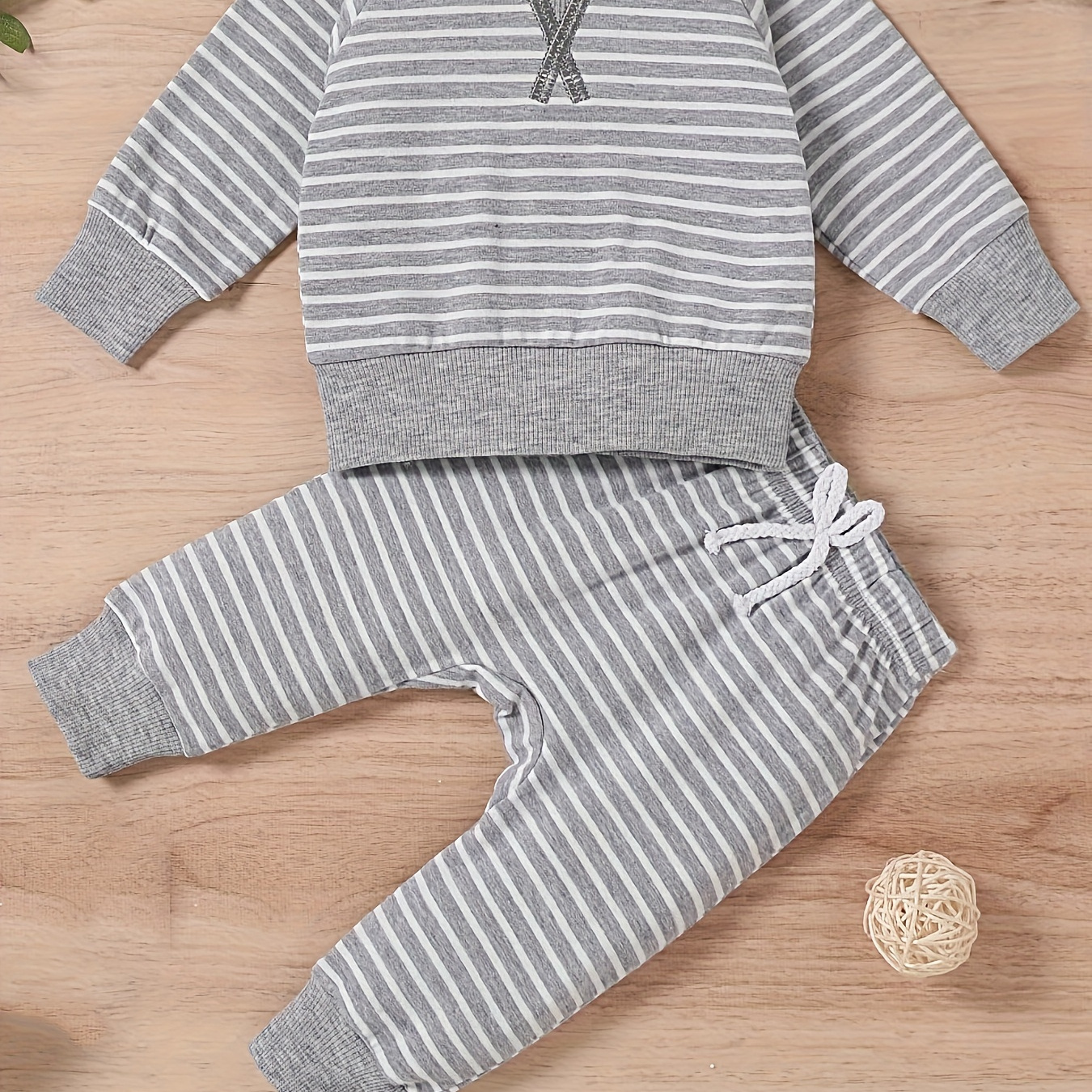 

2pcs Baby's Casual Stripe Pattern Sweatshirt & Comfy Pants, Toddler & Infant Boy's Clothing Set For Spring Summer